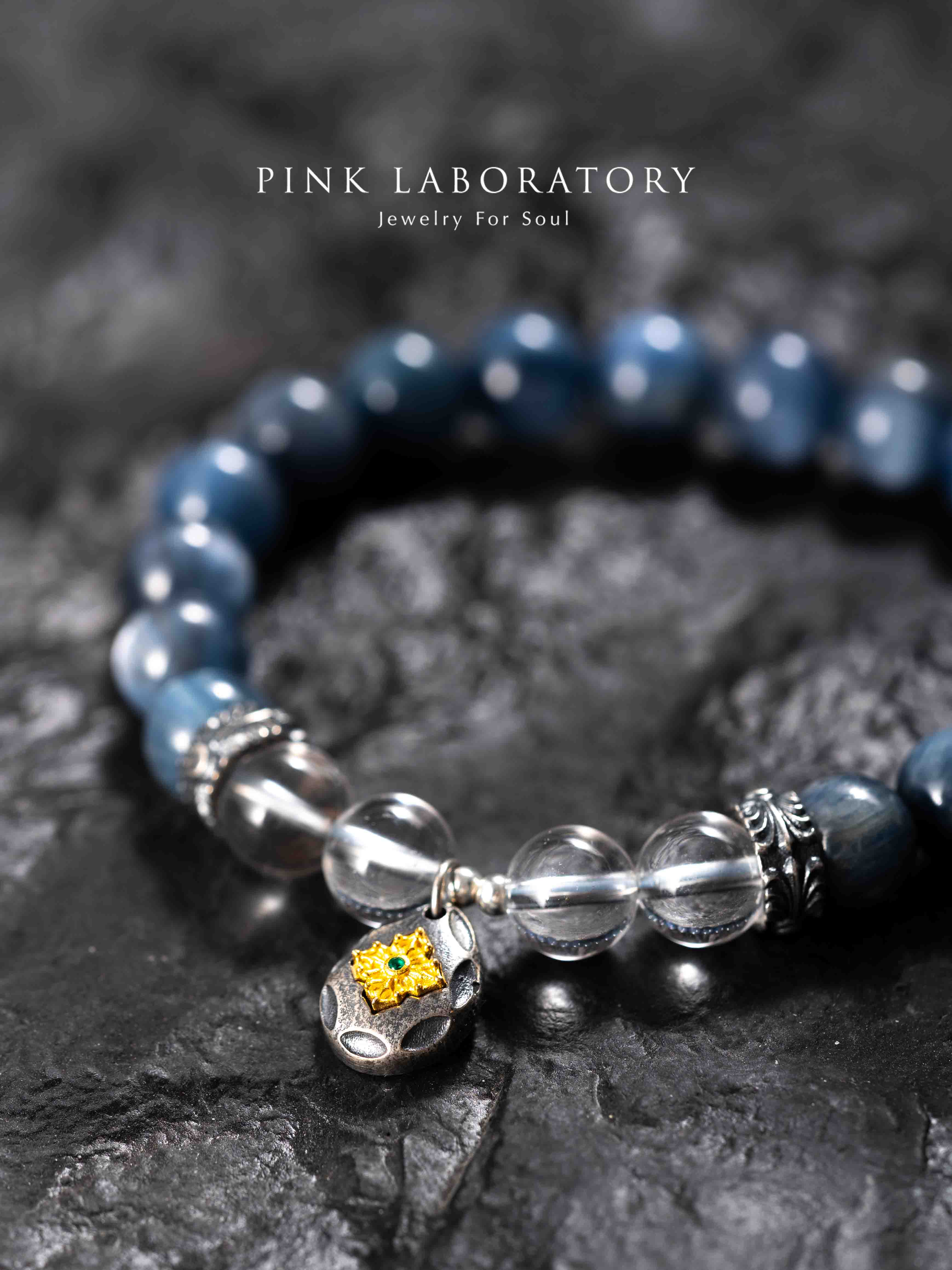 藍晶石白水晶十字金剛杵925純銀手鍊