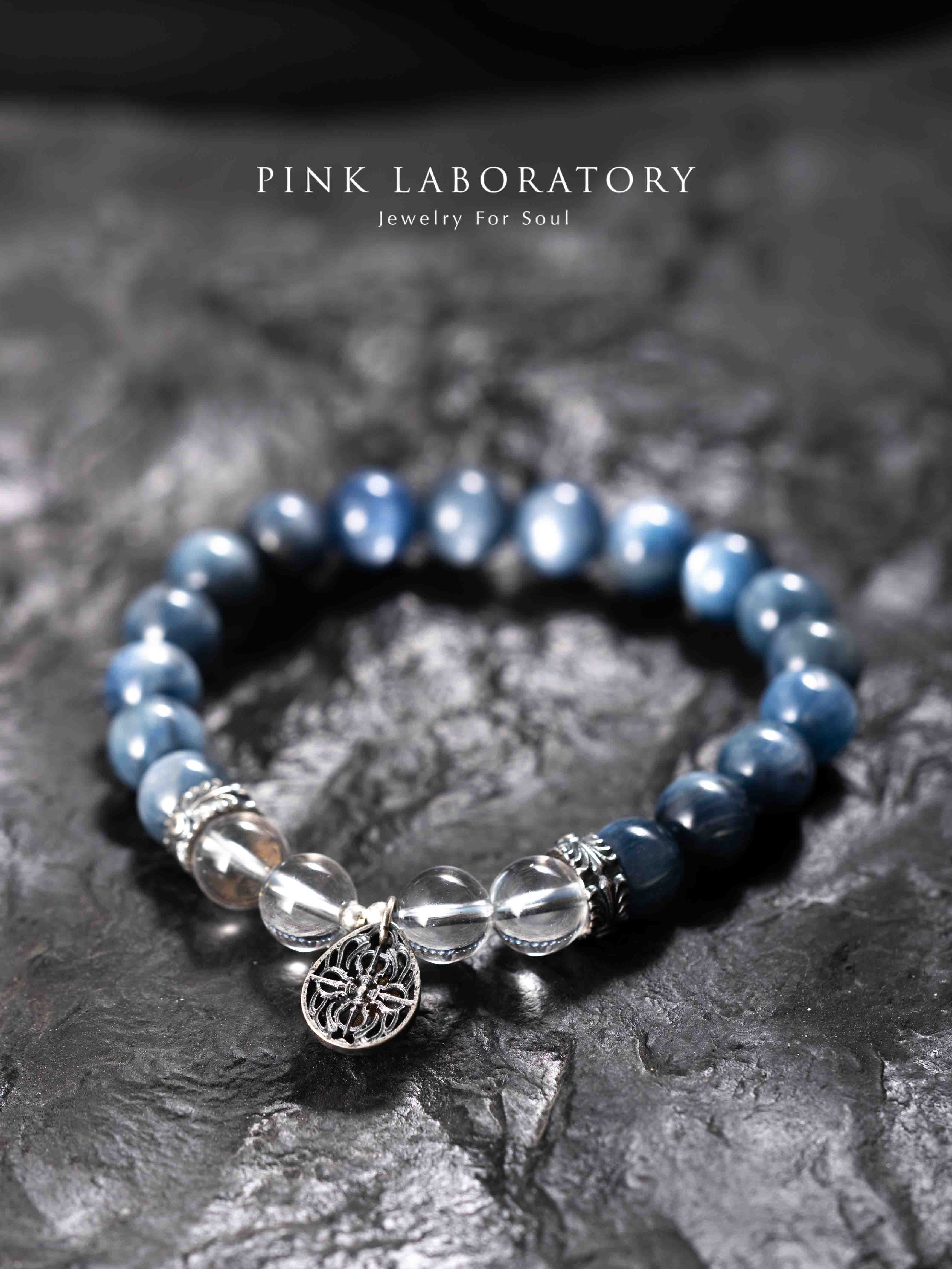 藍晶石白水晶十字金剛杵925純銀手鍊