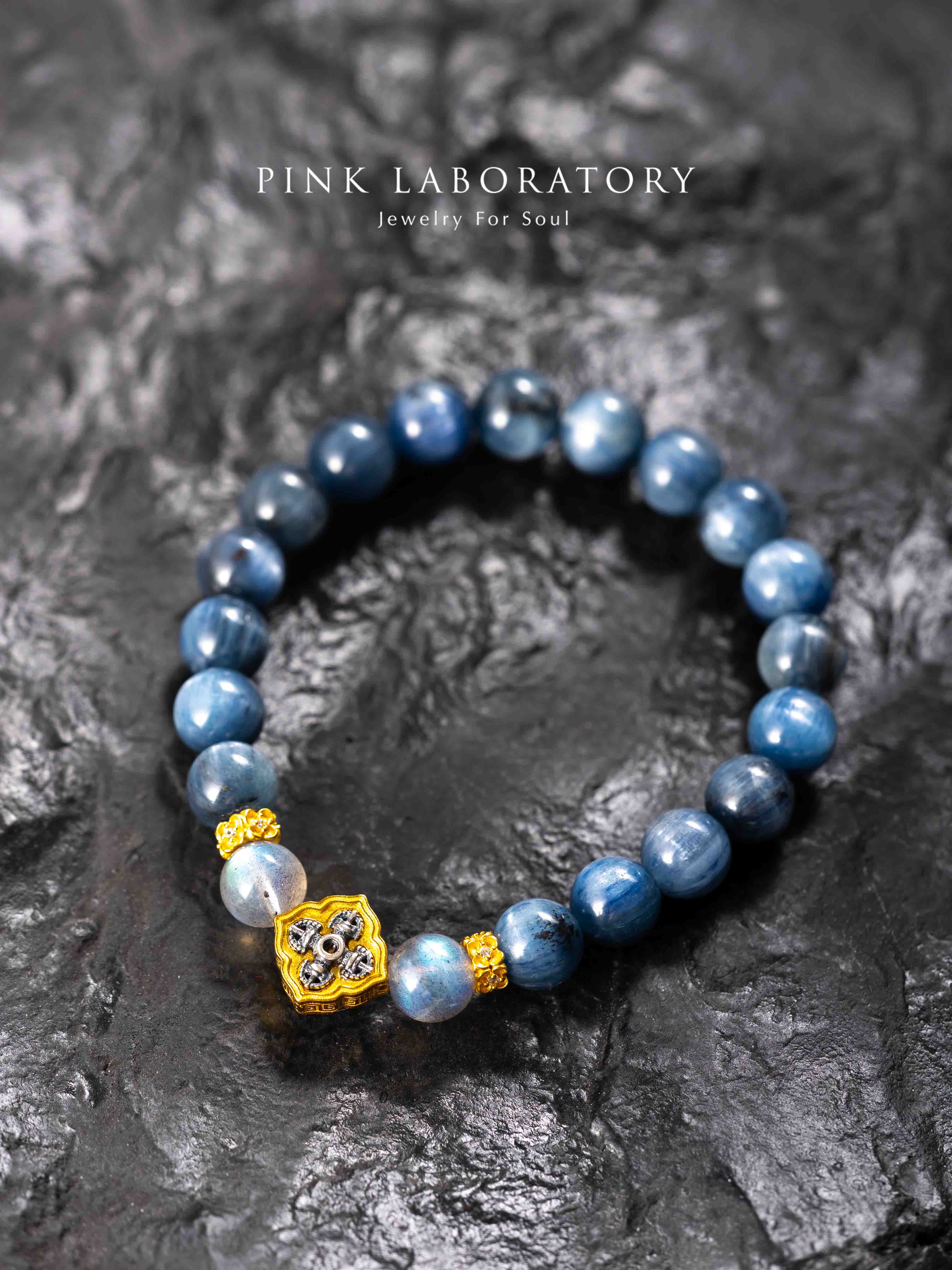 藍晶石拉長石十字金剛杵925純銀手鍊