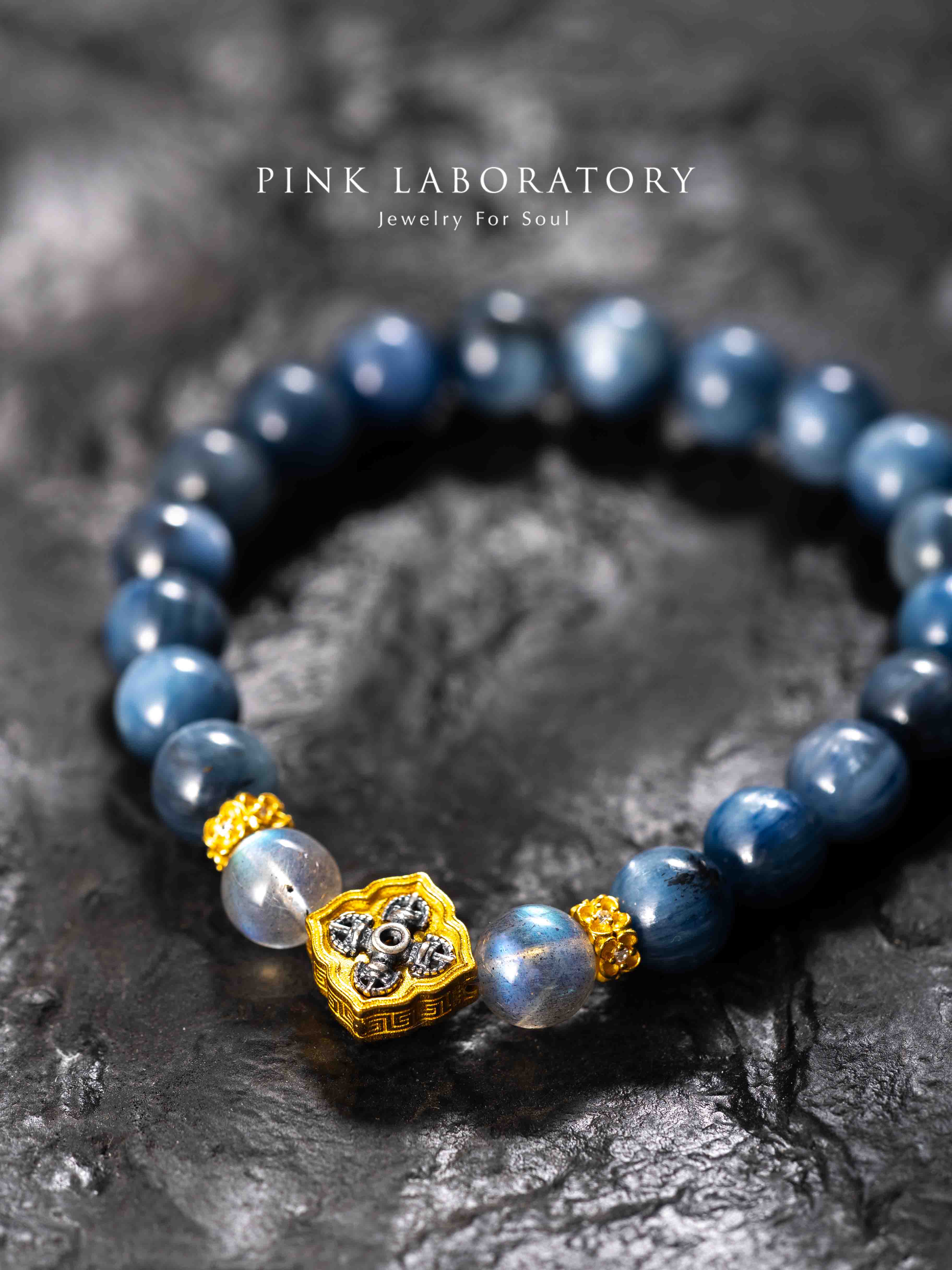 藍晶石拉長石十字金剛杵925純銀手鍊