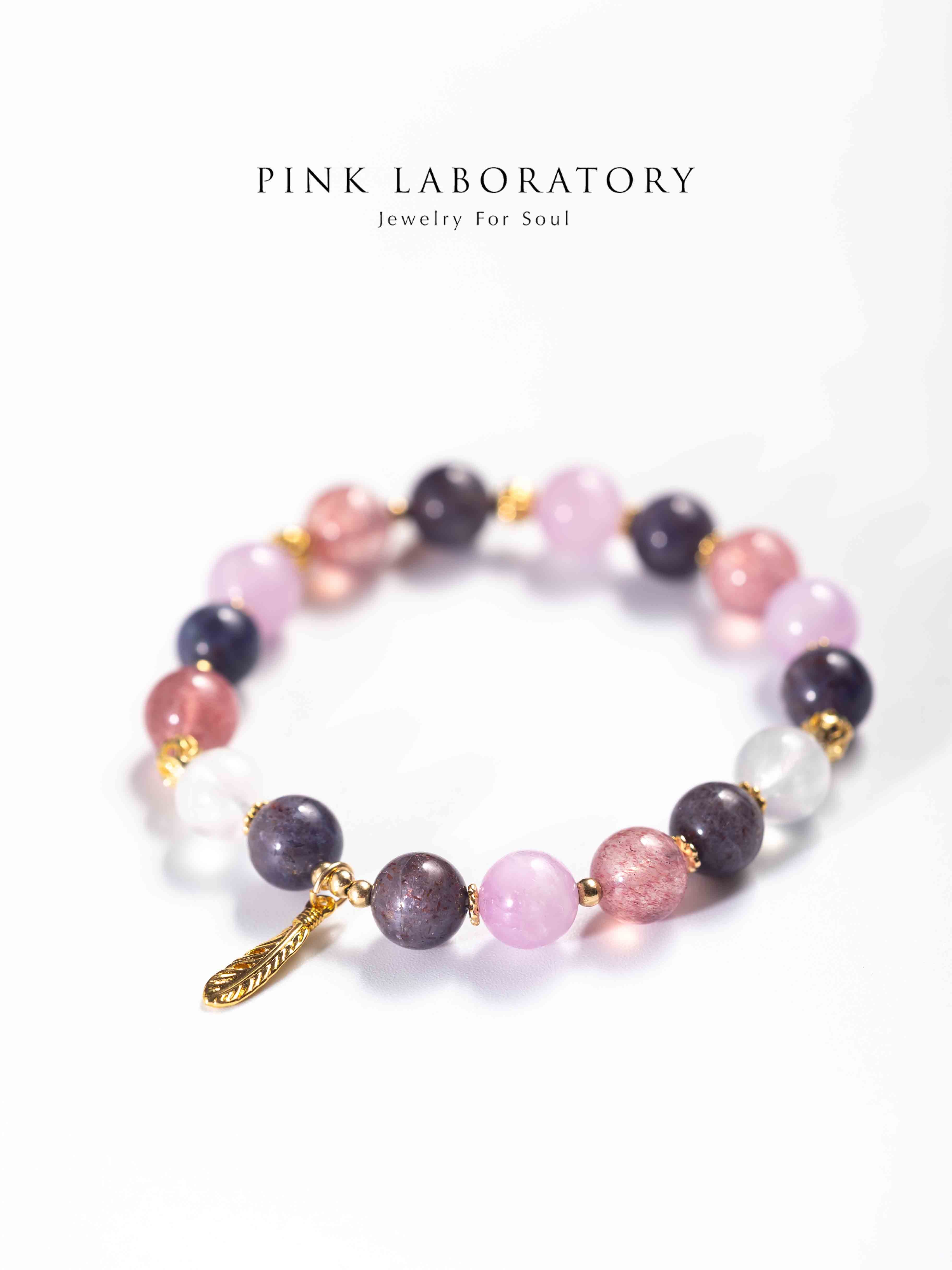 堇青石紫鋰輝草莓晶14K鍍金手鍊