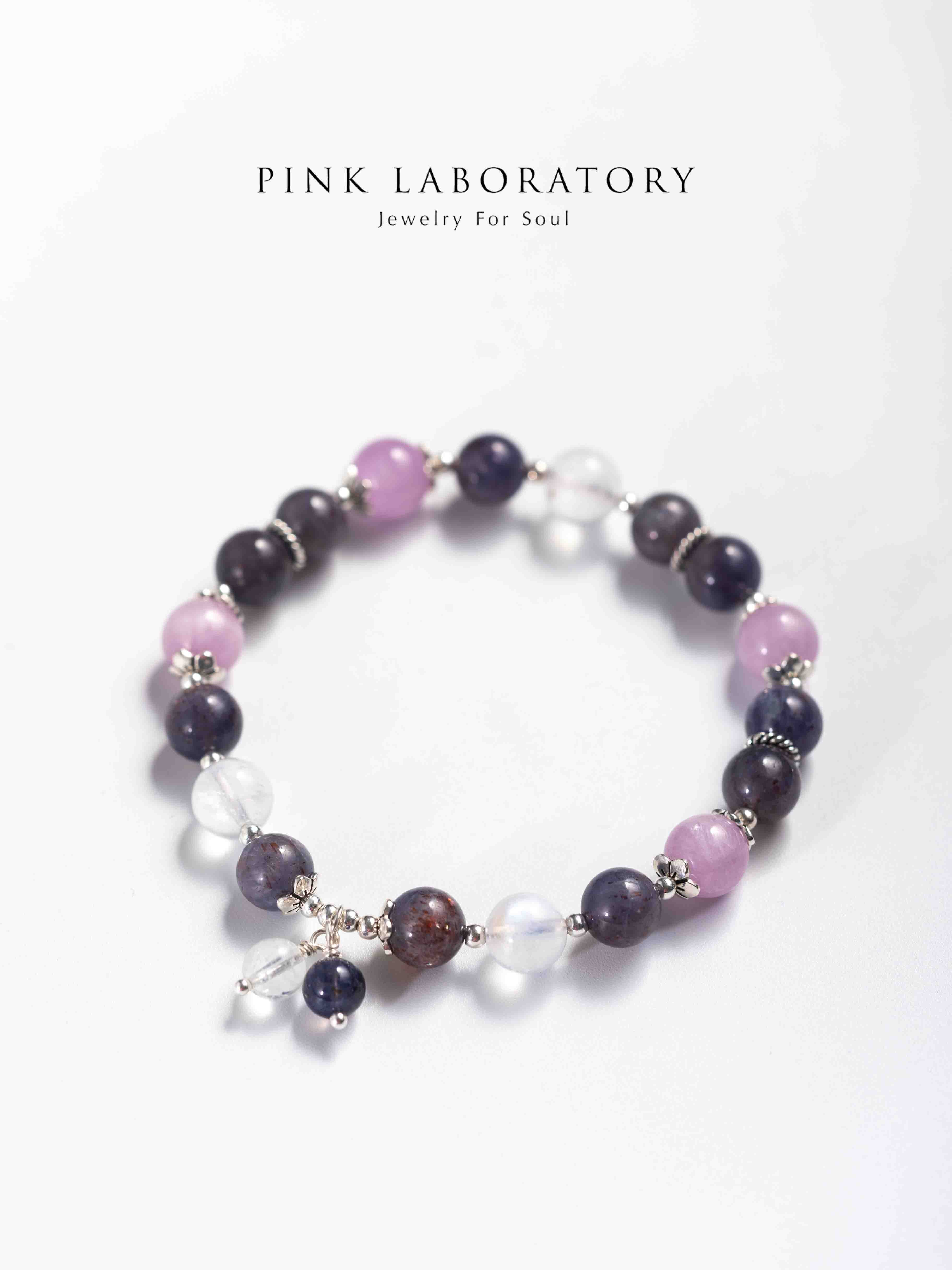 堇青石紫鋰輝月光石925純銀手鍊