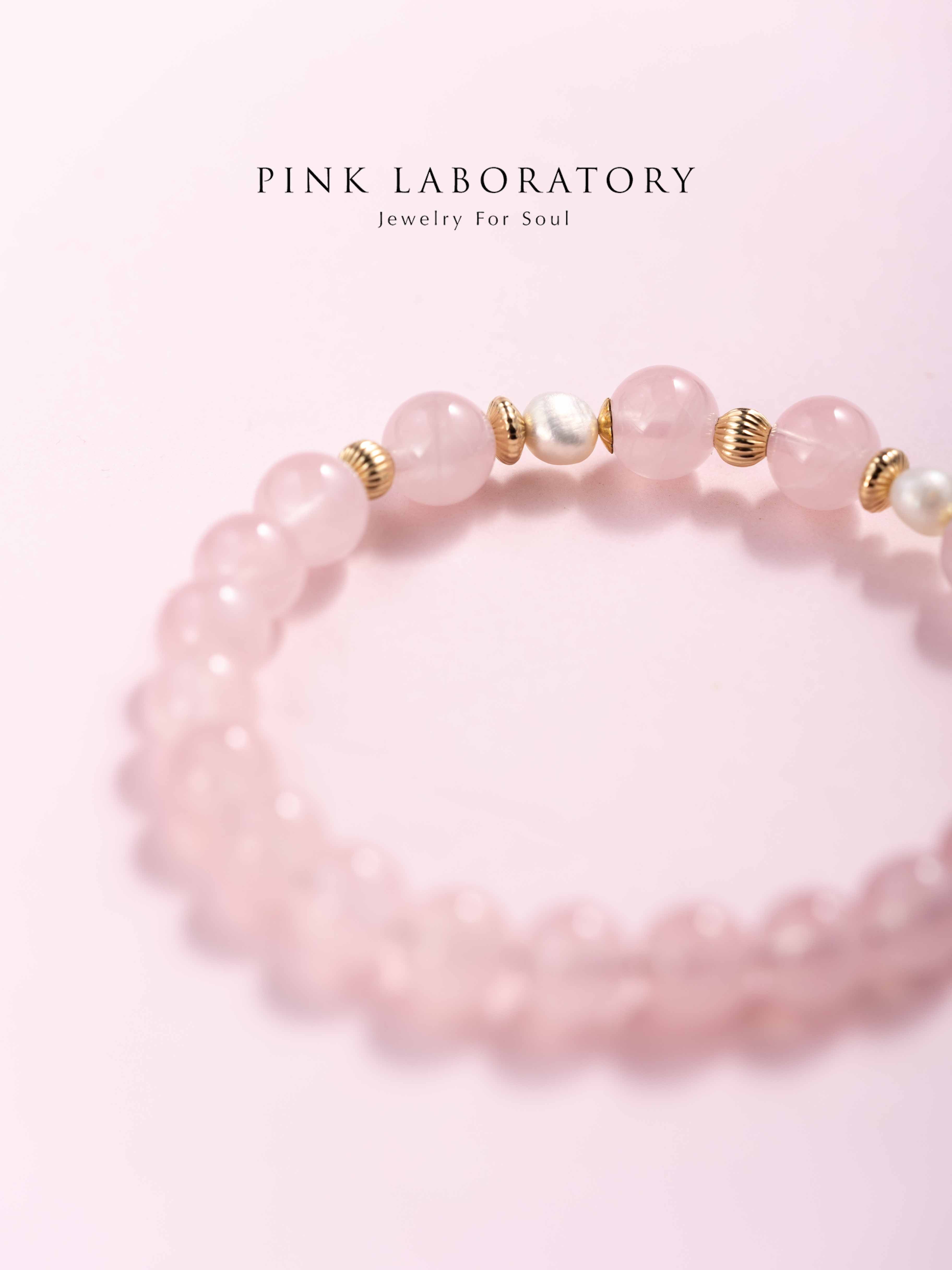 粉水晶珍珠14k包金手鍊