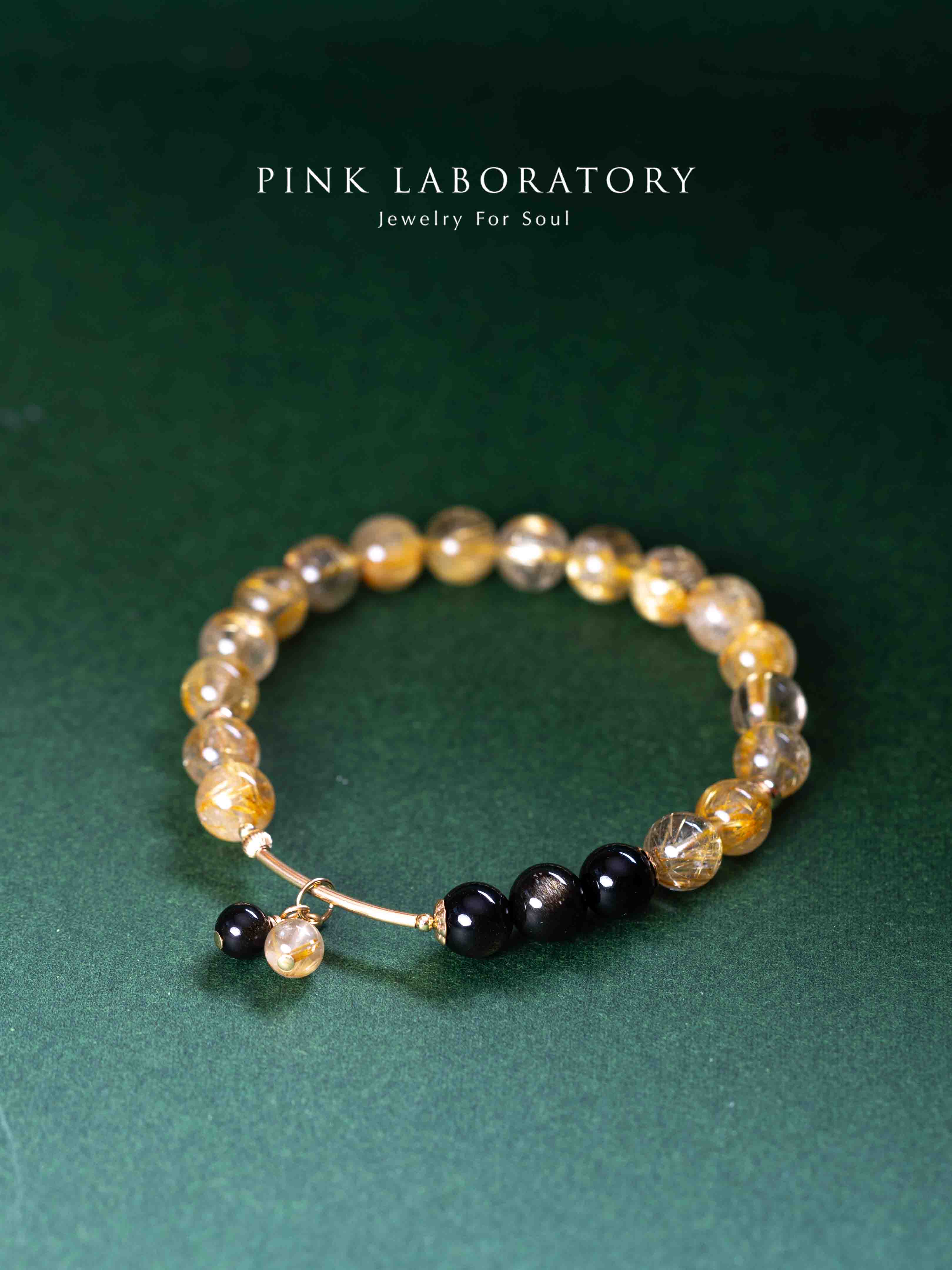 金髮晶黑曜石14KGF包金手鍊