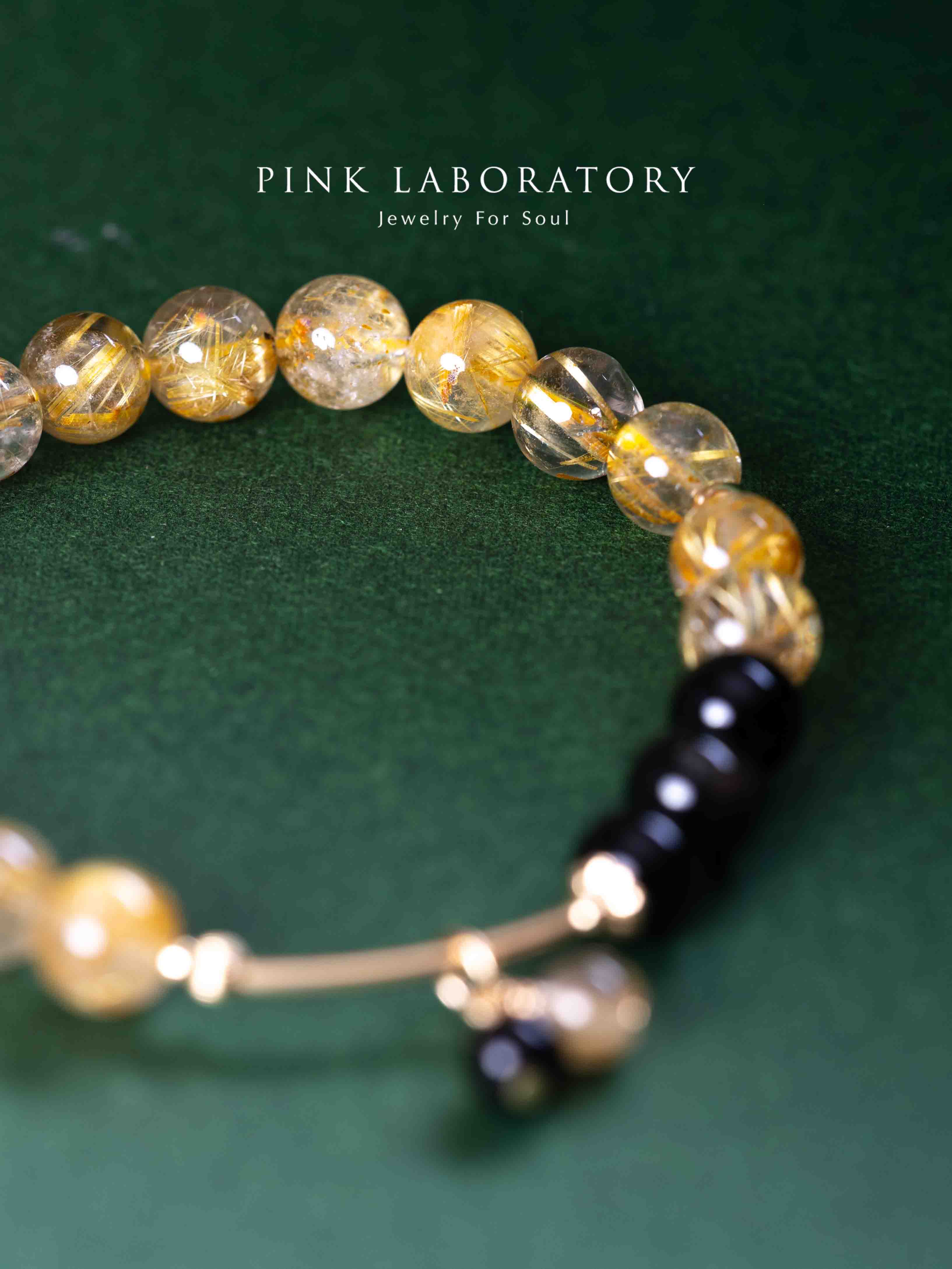 金髮晶黑曜石14KGF包金手鍊