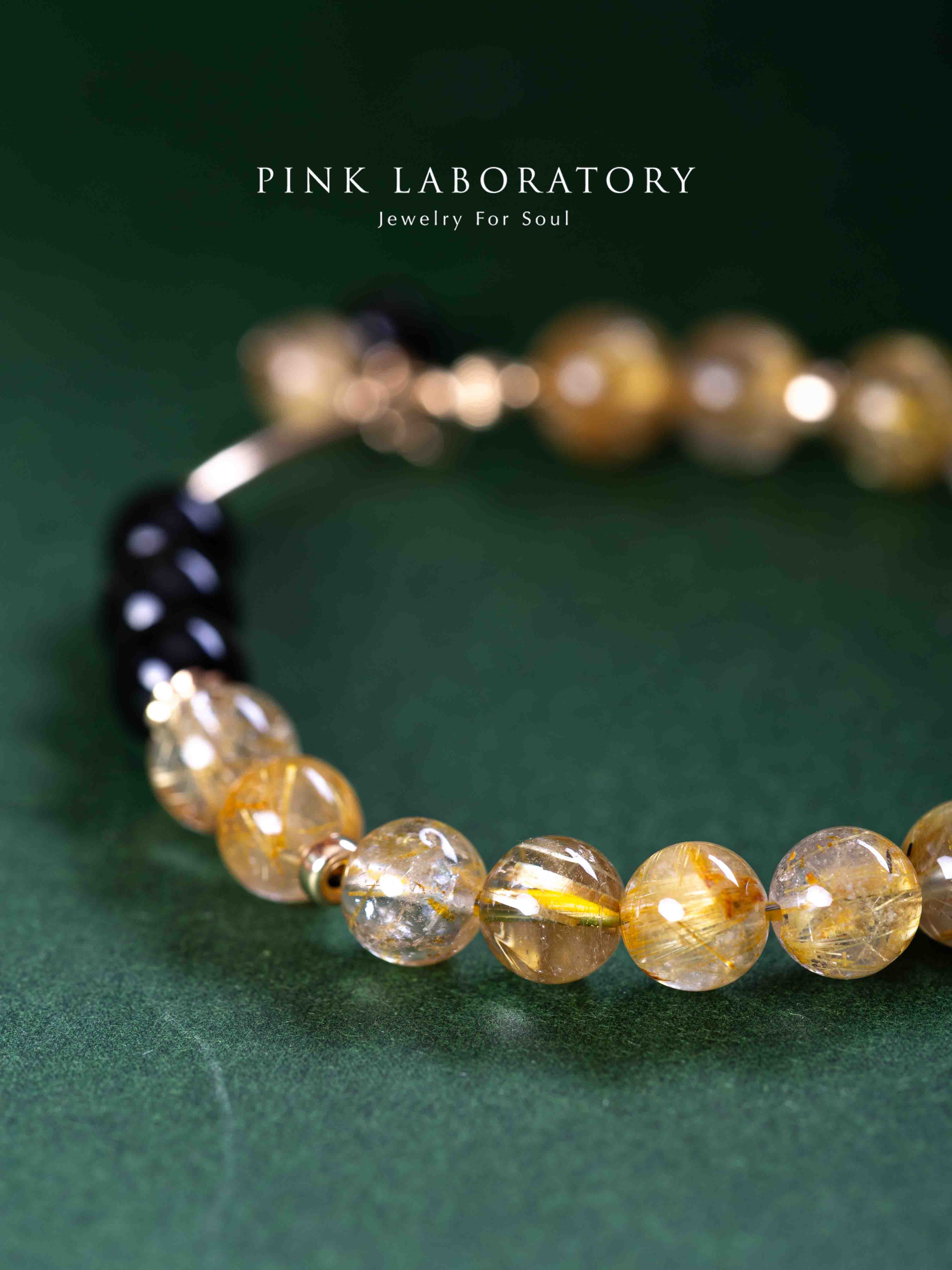 金髮晶黑曜石14KGF包金手鍊