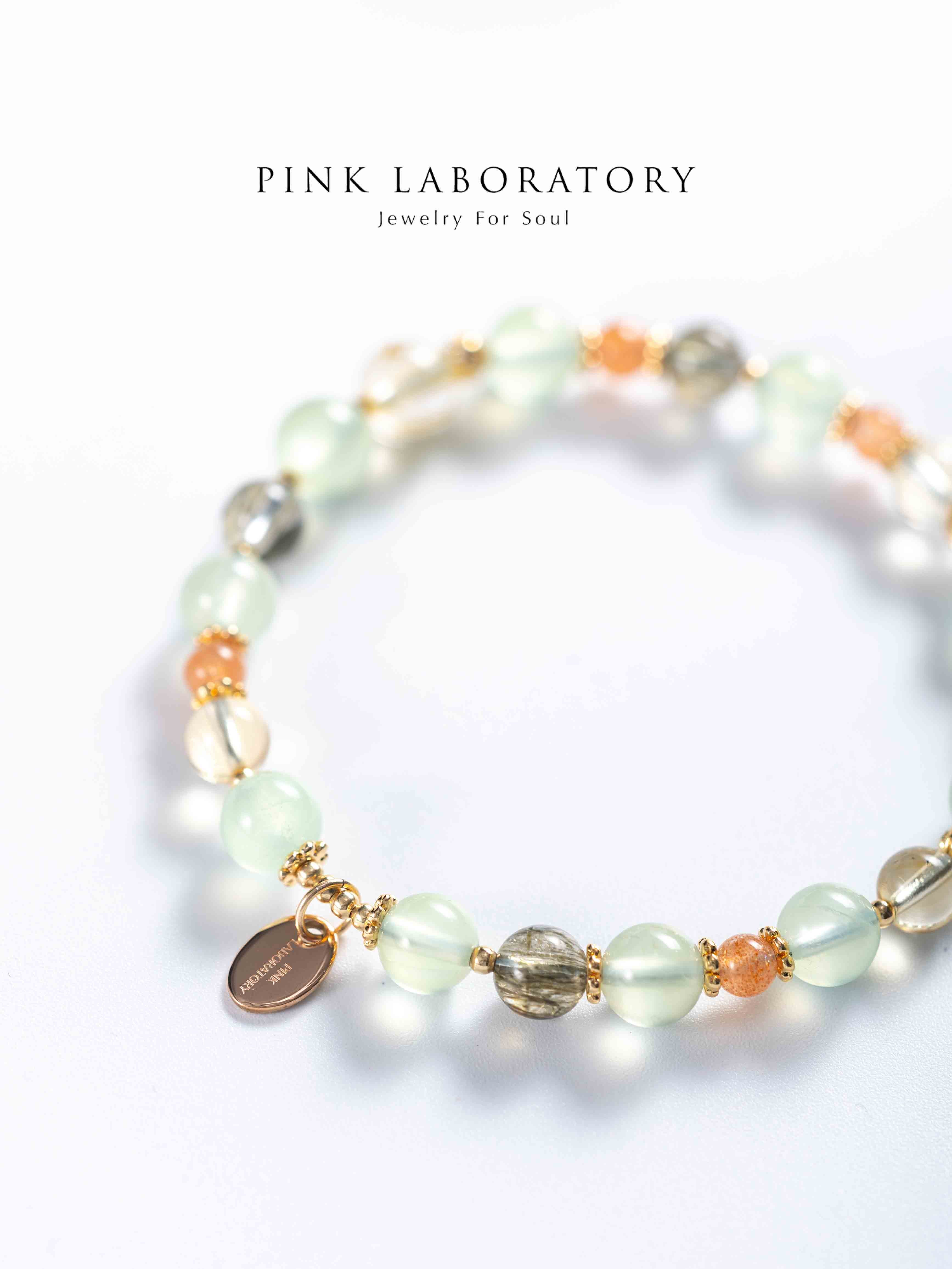 葡萄石太陽石綠髮碧璽14K鍍金手鍊