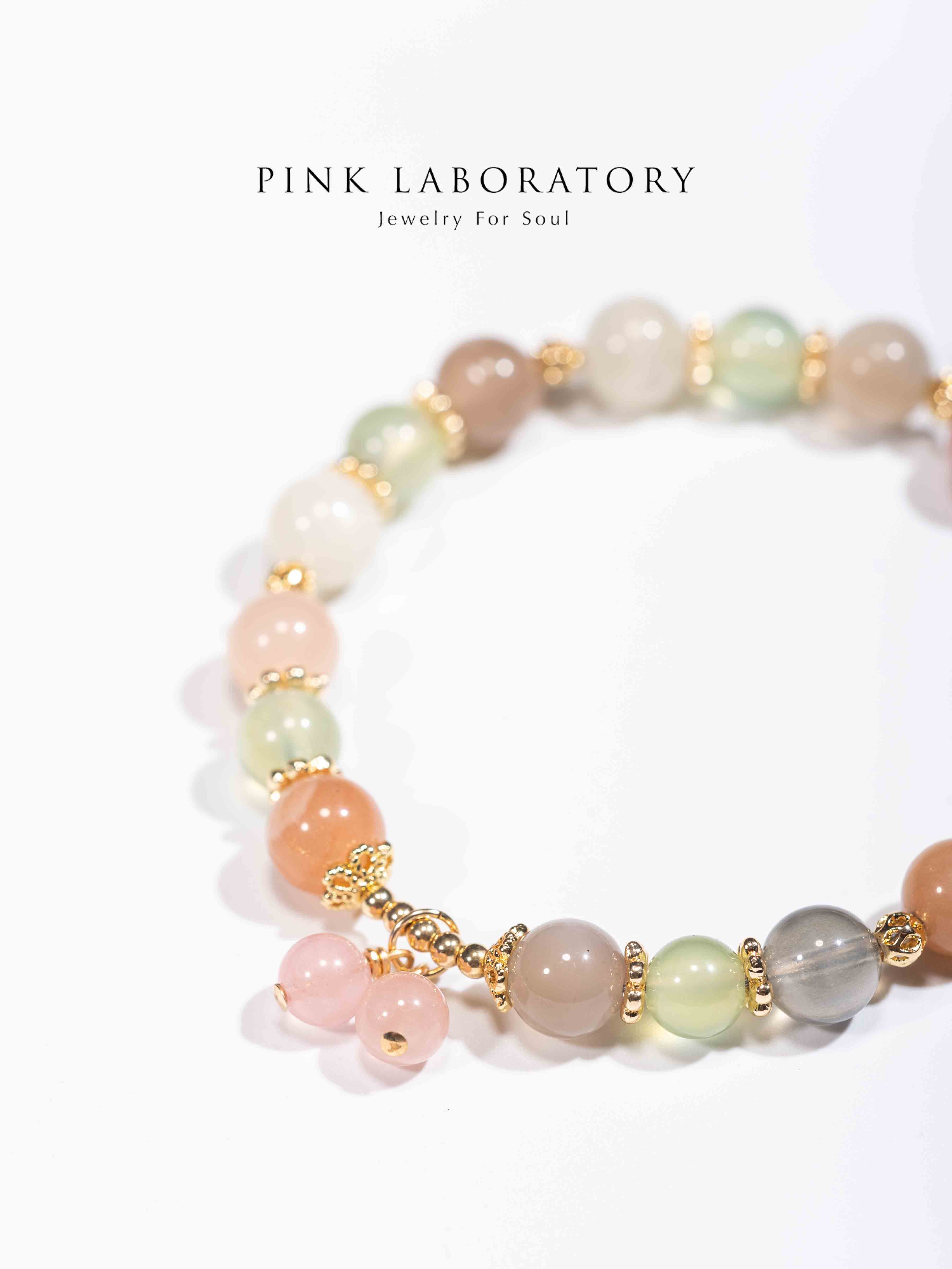 彩月光石葡萄石粉水晶手鍊