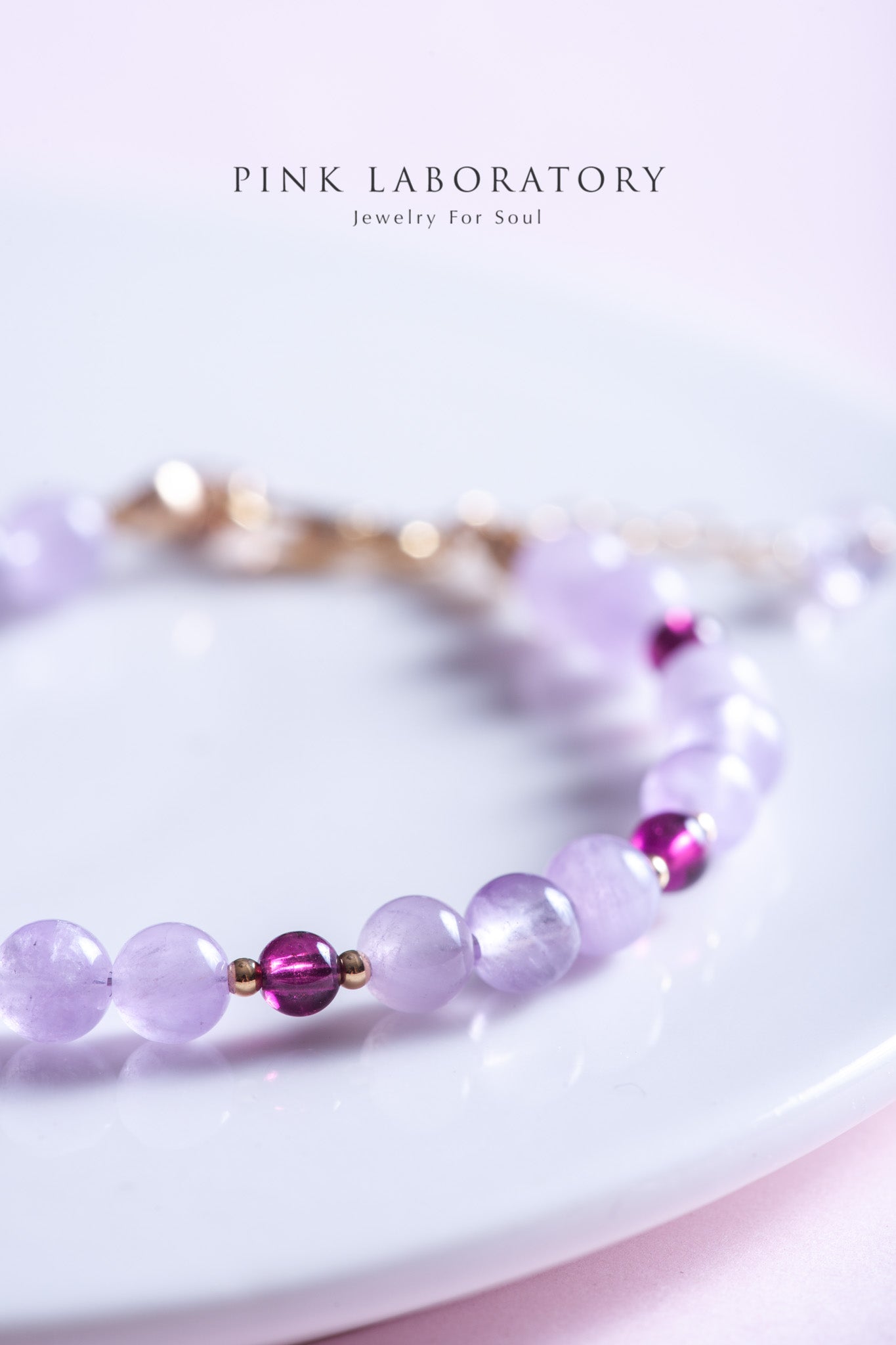 薰衣草紫水晶石榴石14k包金手鍊