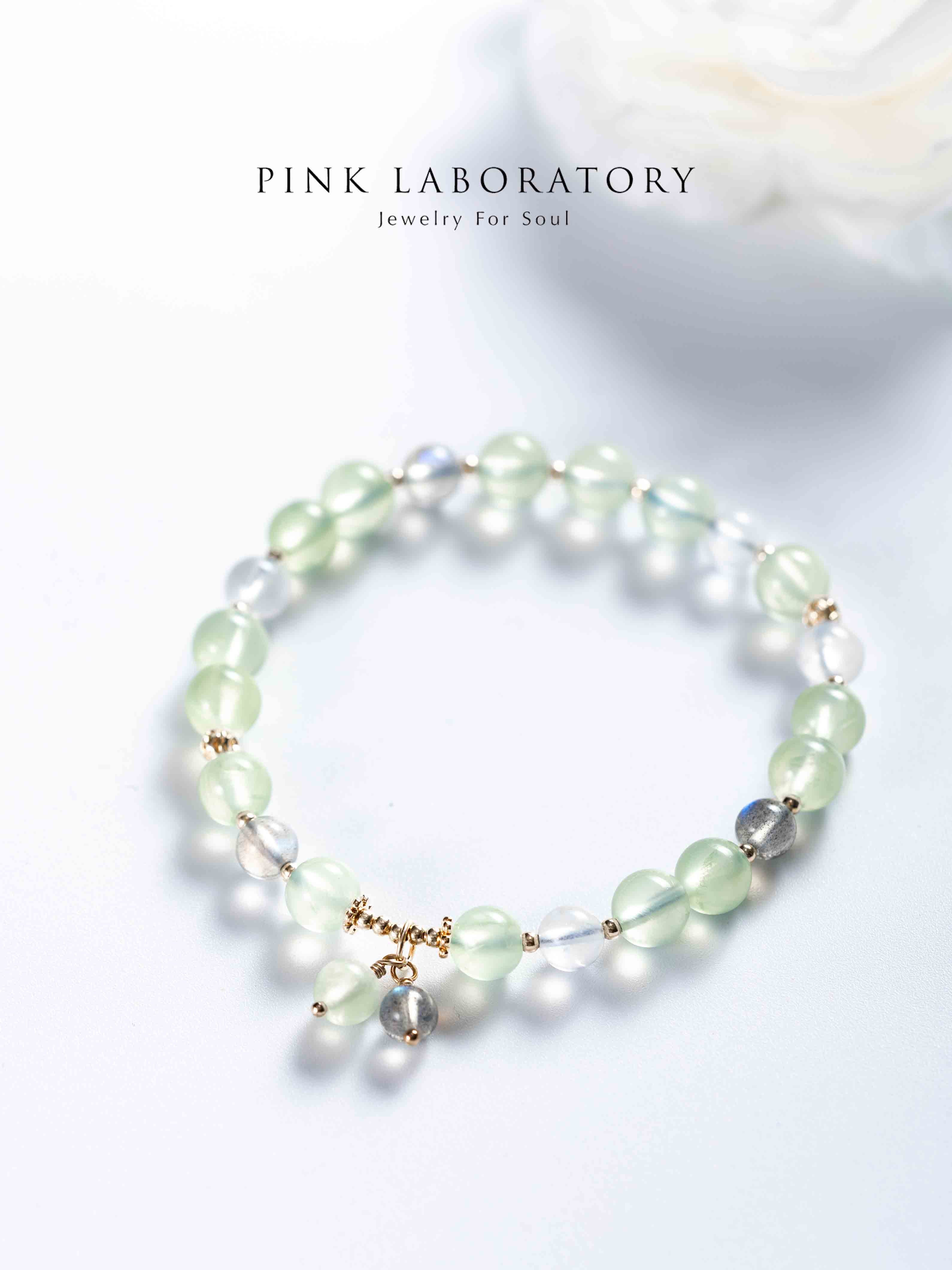 葡萄石拉長石月光石14K鍍金手鍊