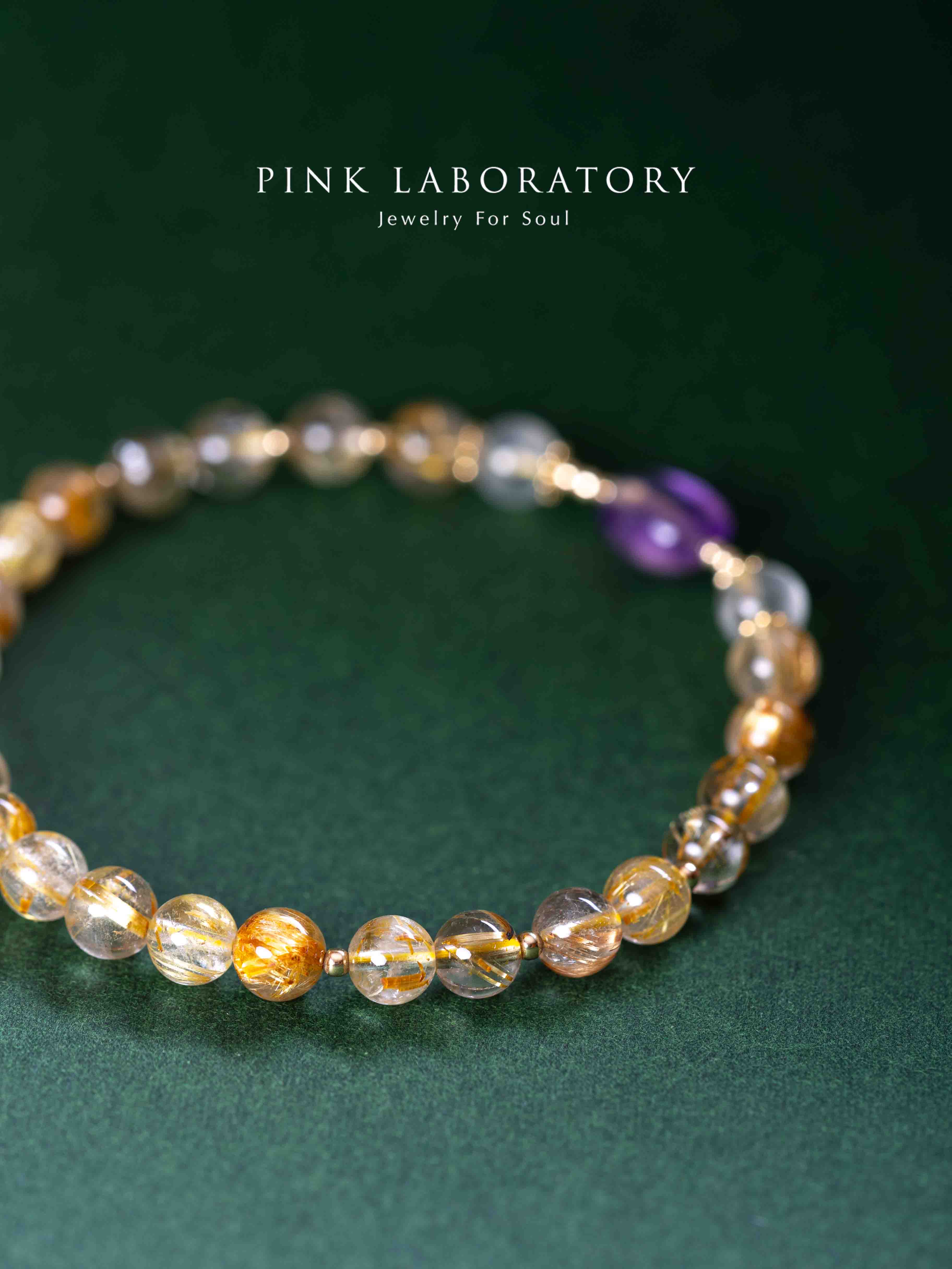 金髮晶紫水晶月亮石14K鍍金手鍊