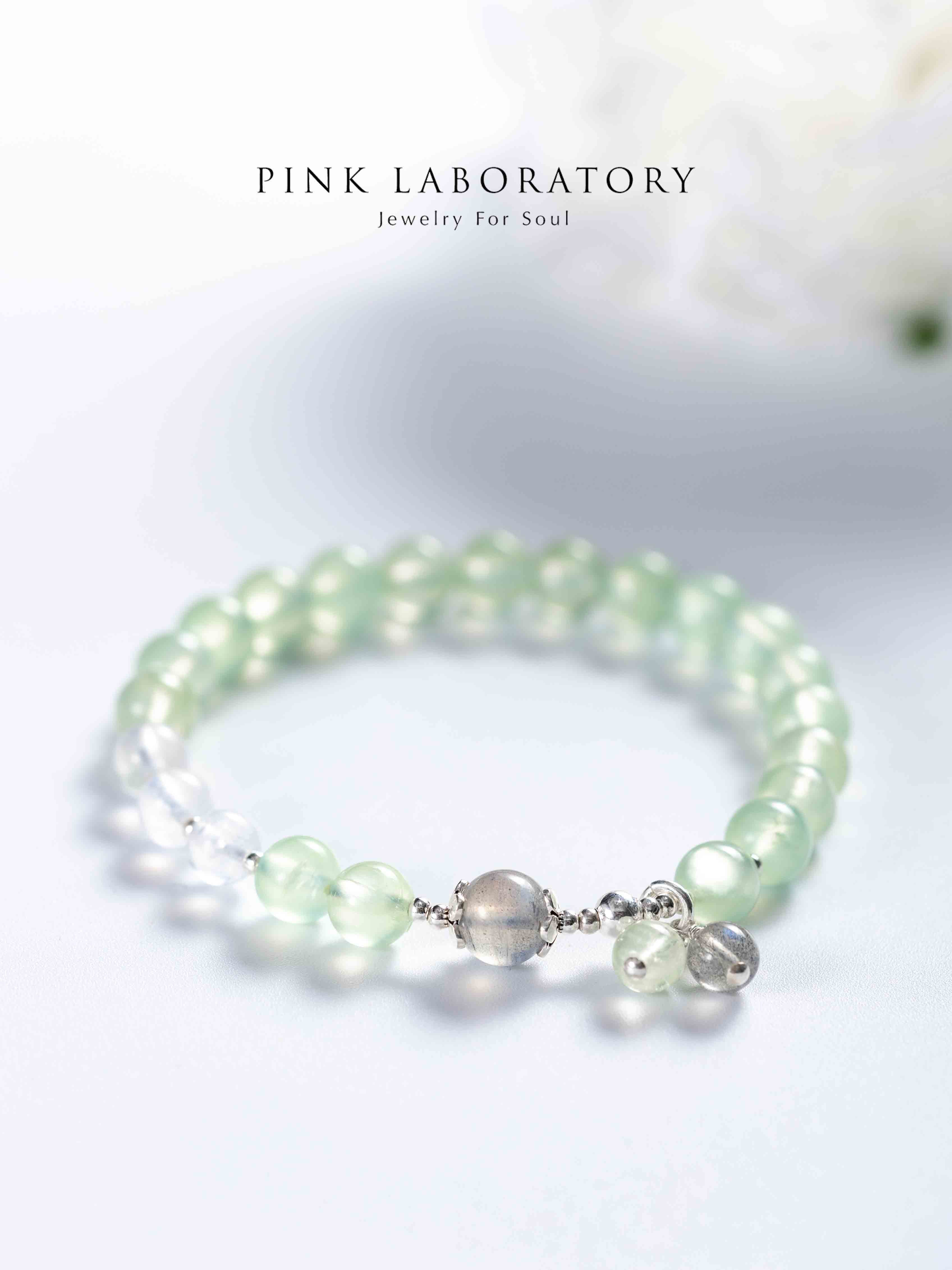 葡萄石拉長石月光石925純銀手鍊