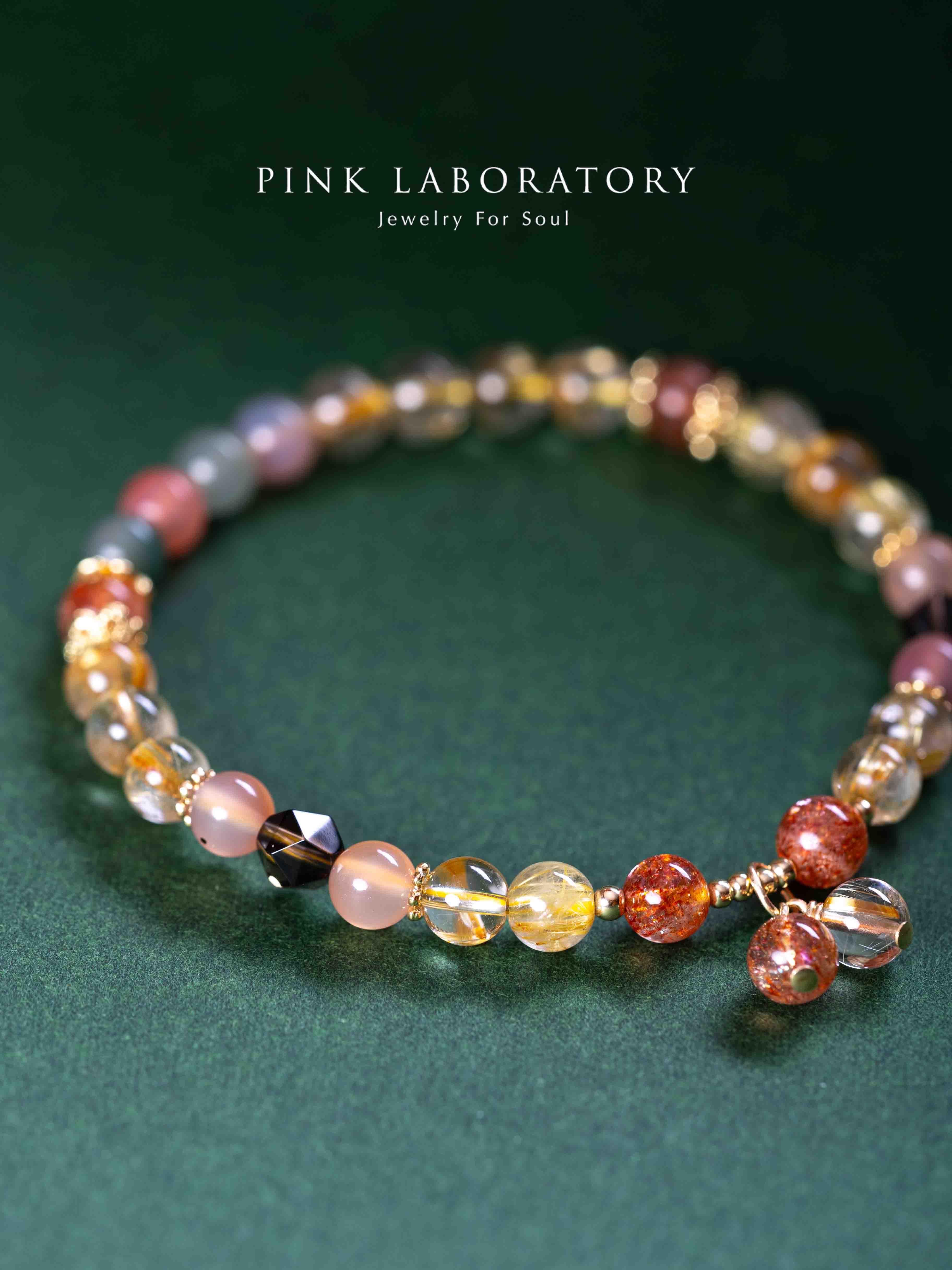 金髮晶金太陽石鹽源瑪瑙14K鍍金手鍊