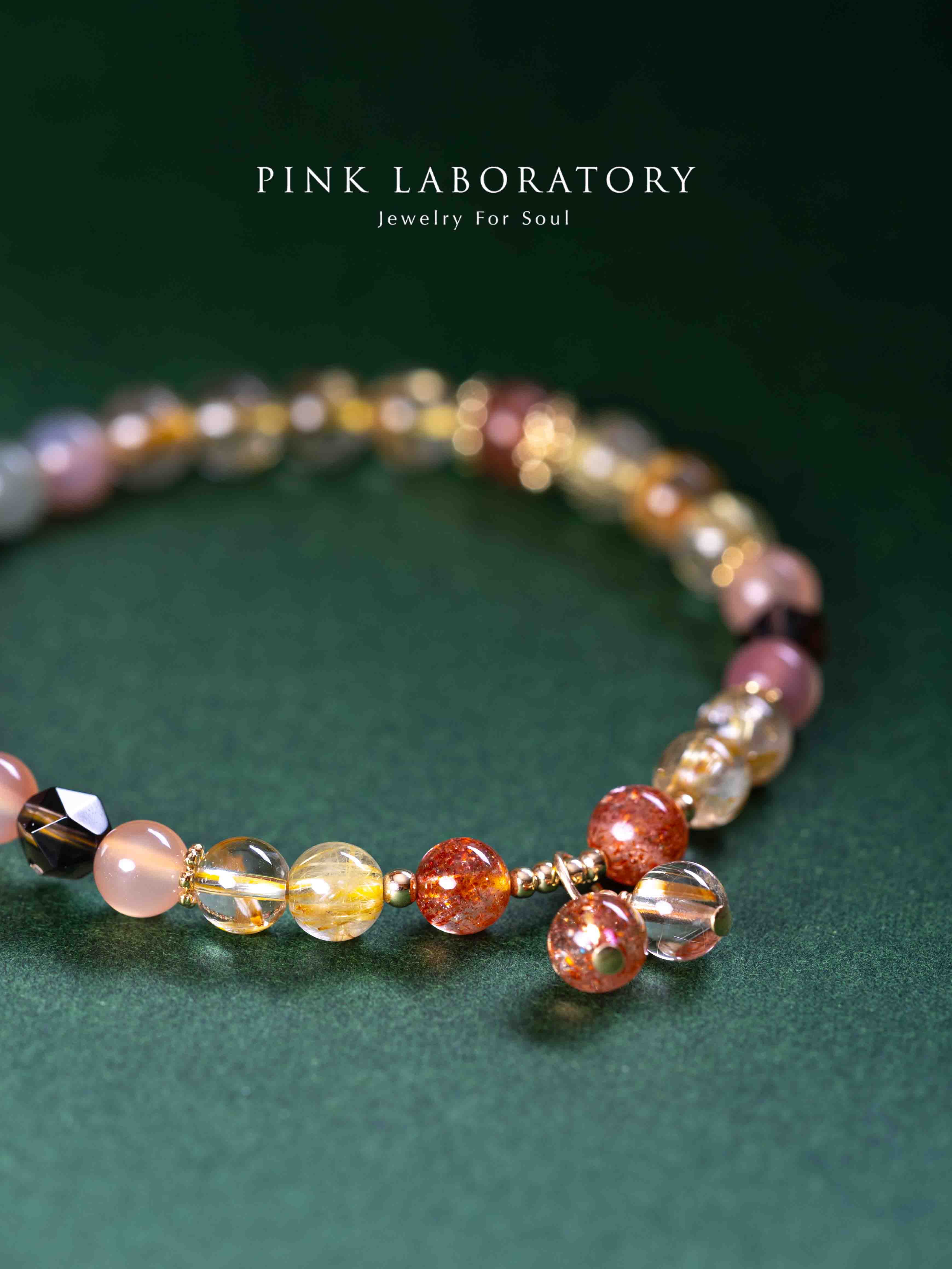 金髮晶金太陽石鹽源瑪瑙14K鍍金手鍊