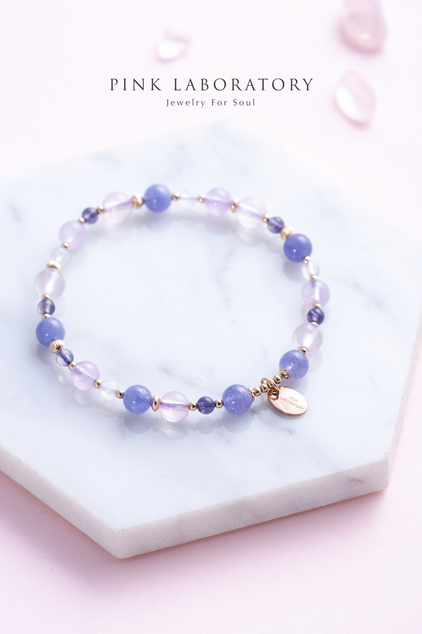 坦桑石月亮石粉晶14KGF手鍊