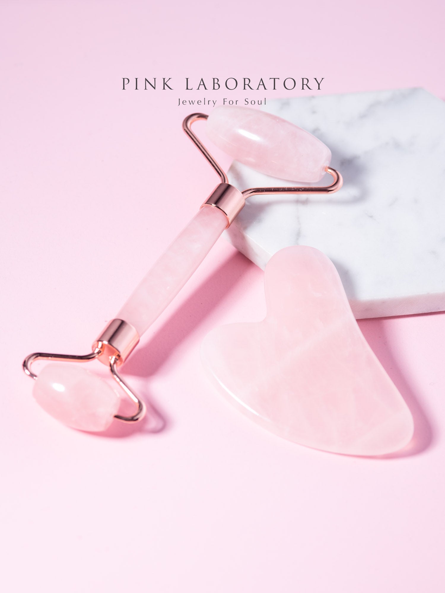 粉晶愛心刮痧板滾輪美容儀套組