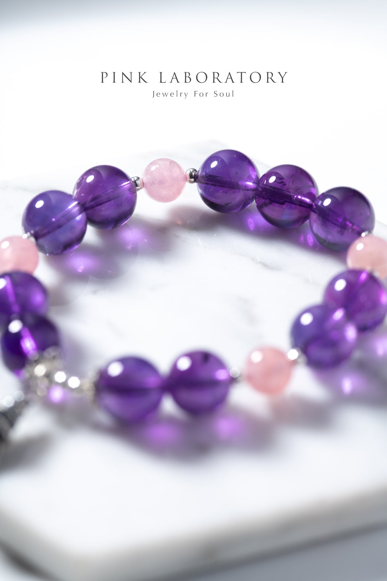 烏拉圭紫水晶粉水晶925純銀手鍊