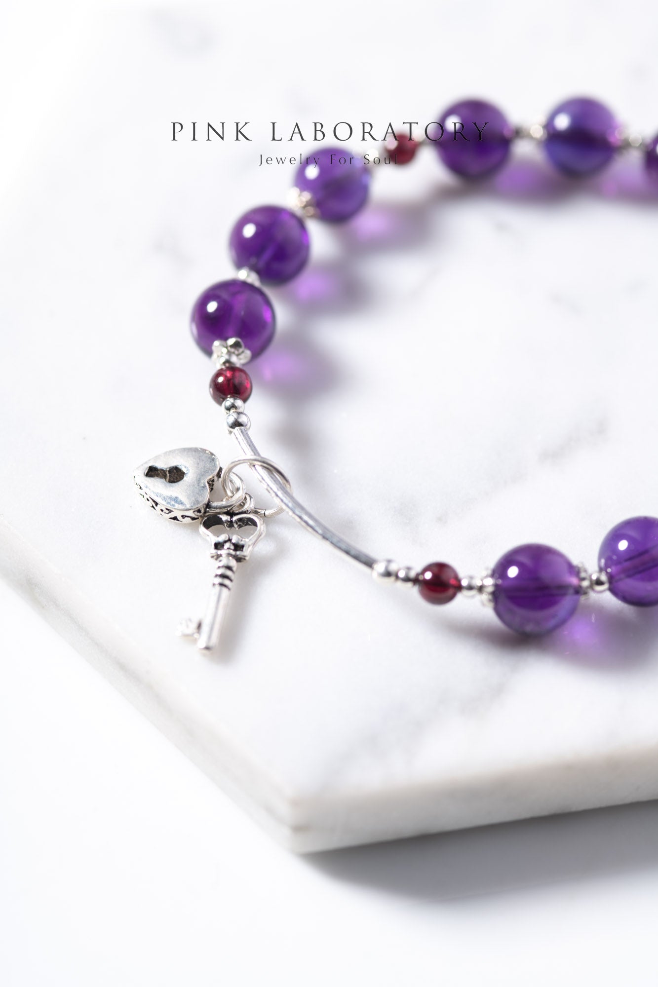 紫水晶石榴石925純銀手鍊