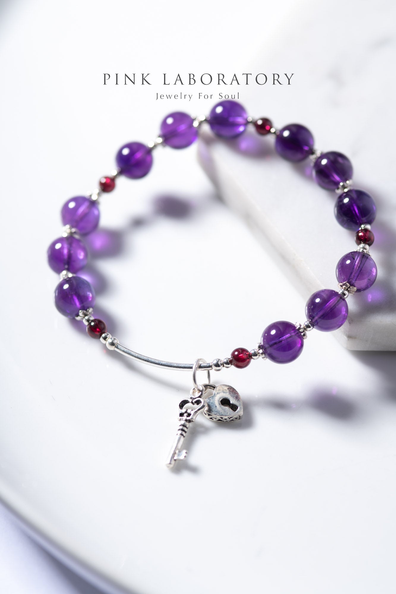 紫水晶石榴石925純銀手鍊