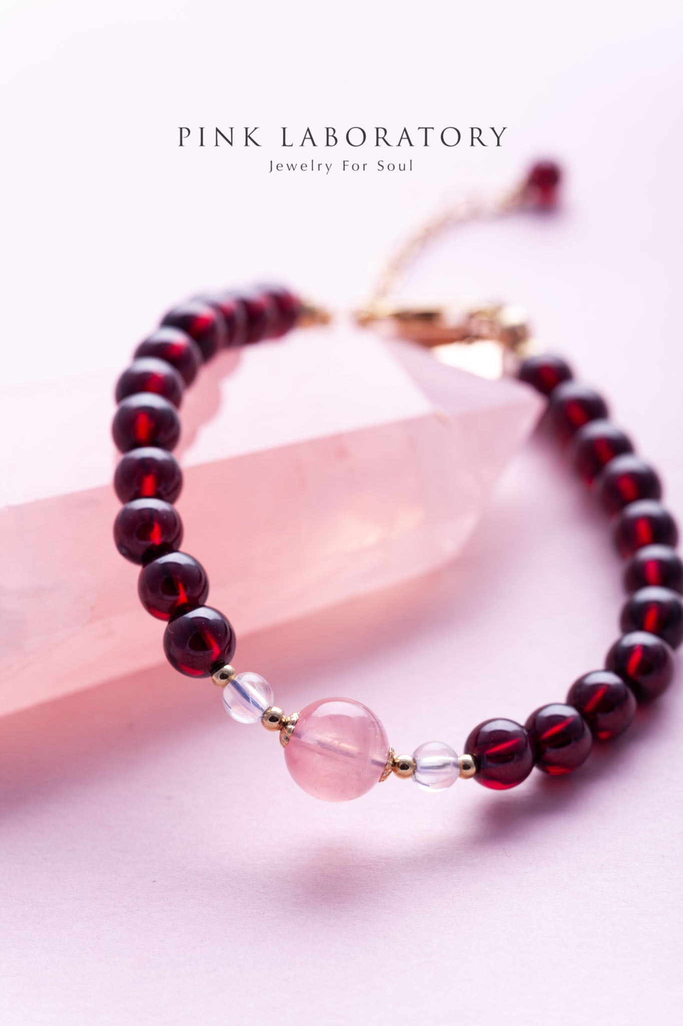 石榴石粉水晶月光石14k包金手鍊