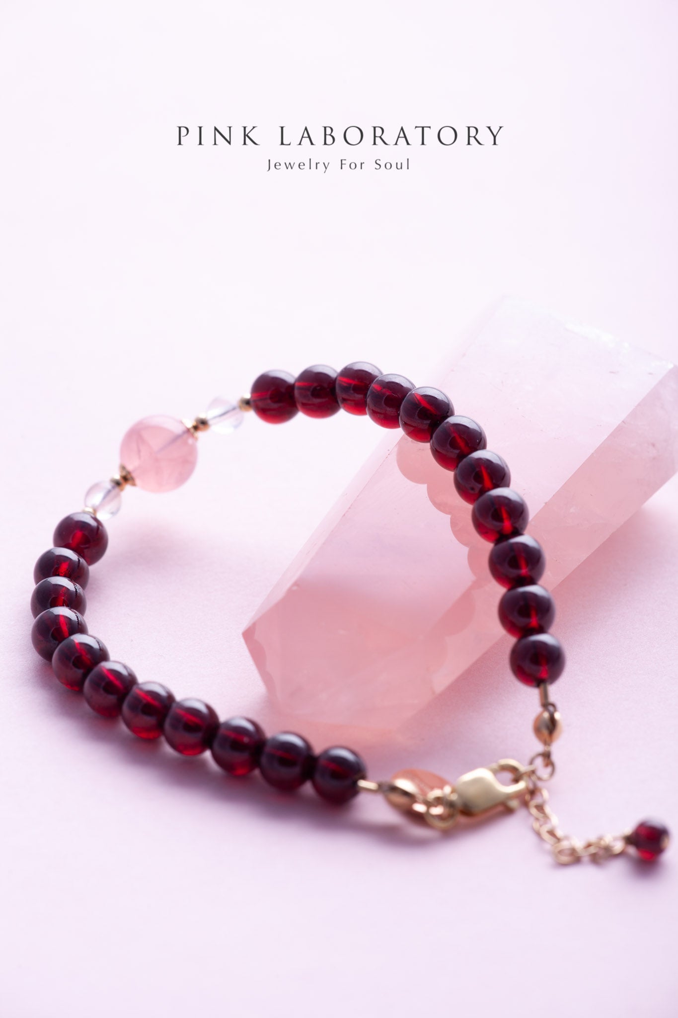 石榴石粉水晶月光石14k包金手鍊