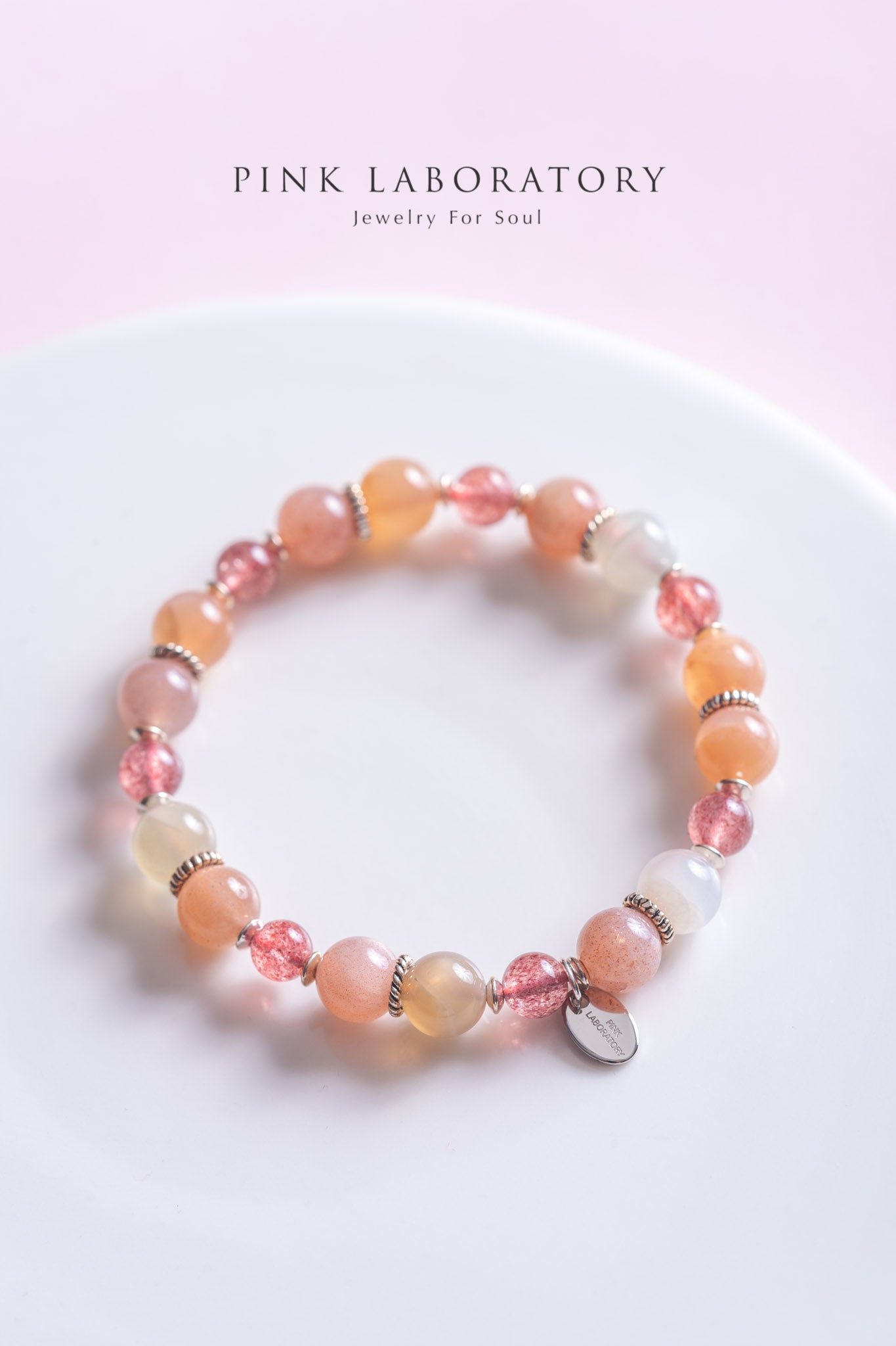 橙月光石草莓晶925純銀手鍊