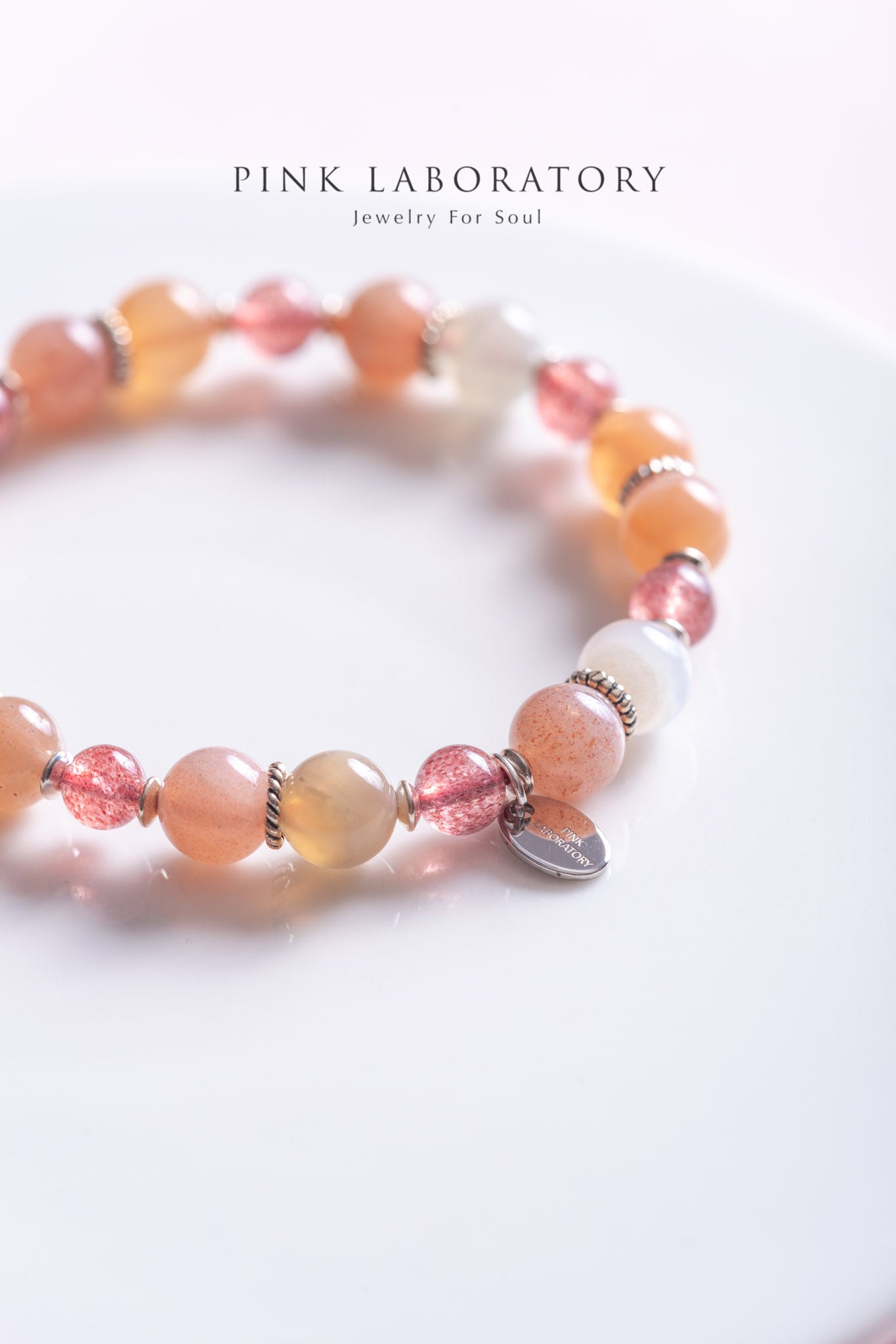 橙月光石草莓晶925純銀手鍊