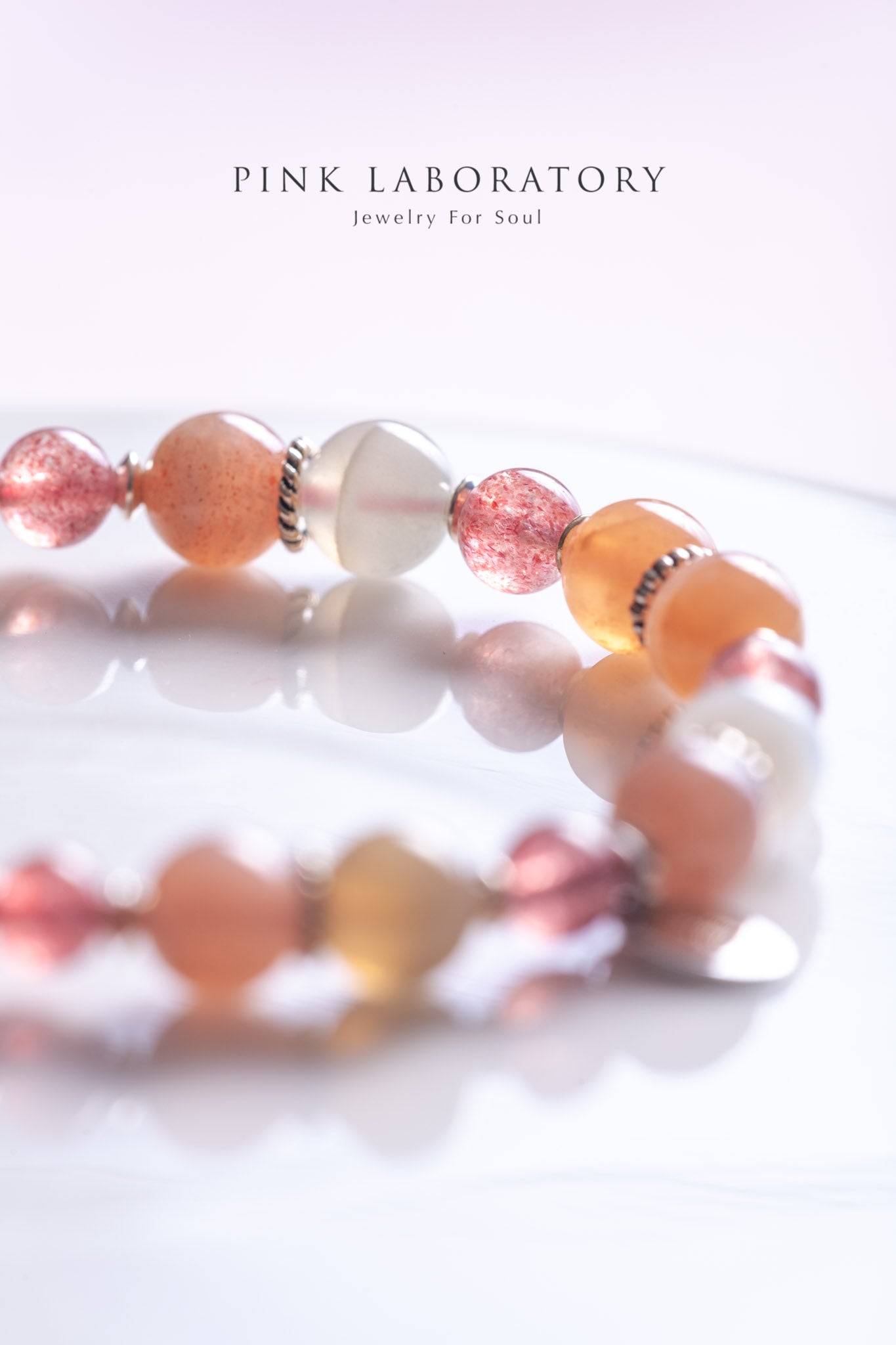 橙月光石草莓晶925純銀手鍊