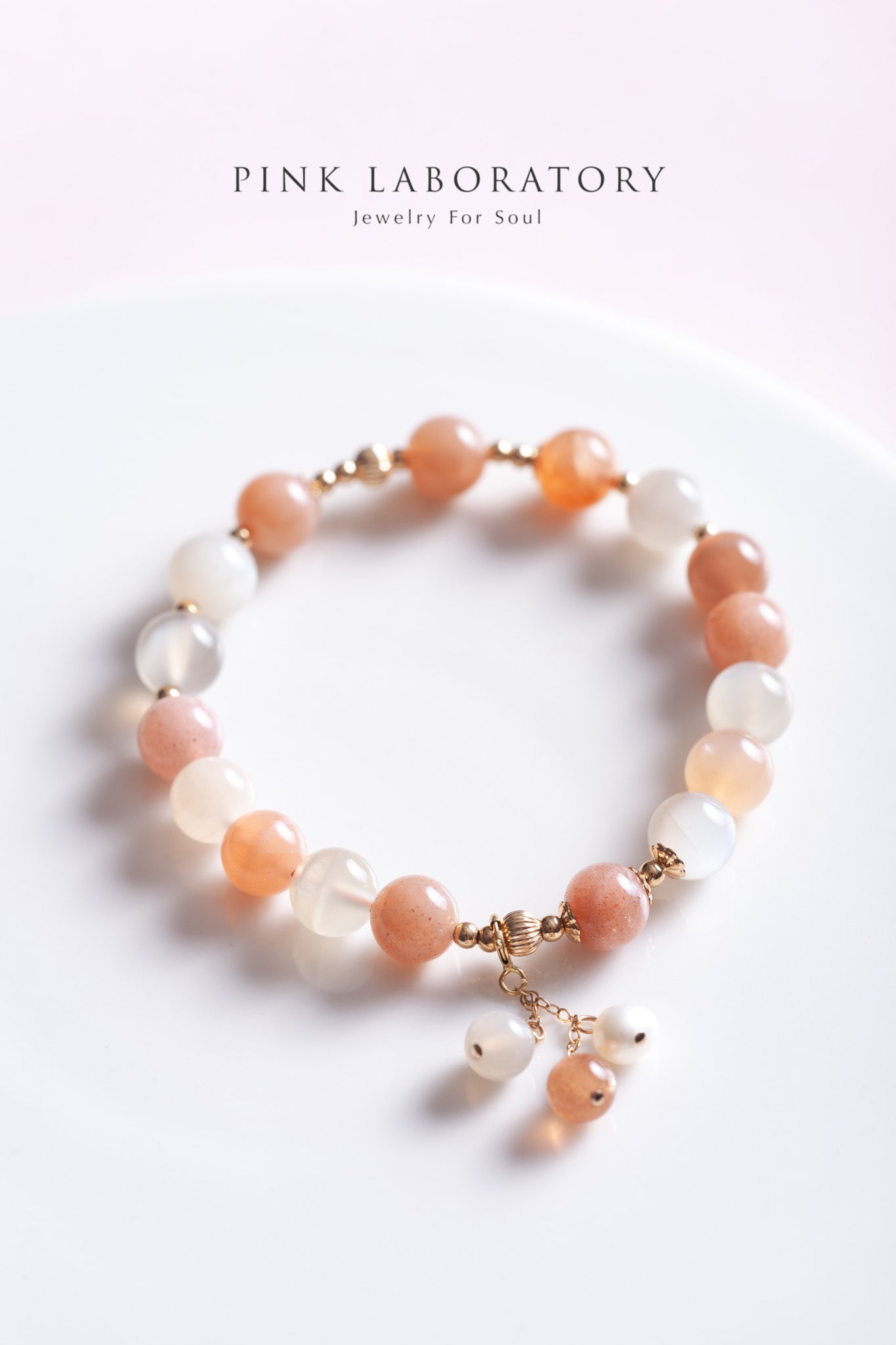 彩月光石橘月光石珍珠14KGF手鍊 | 可拆卸吊墜