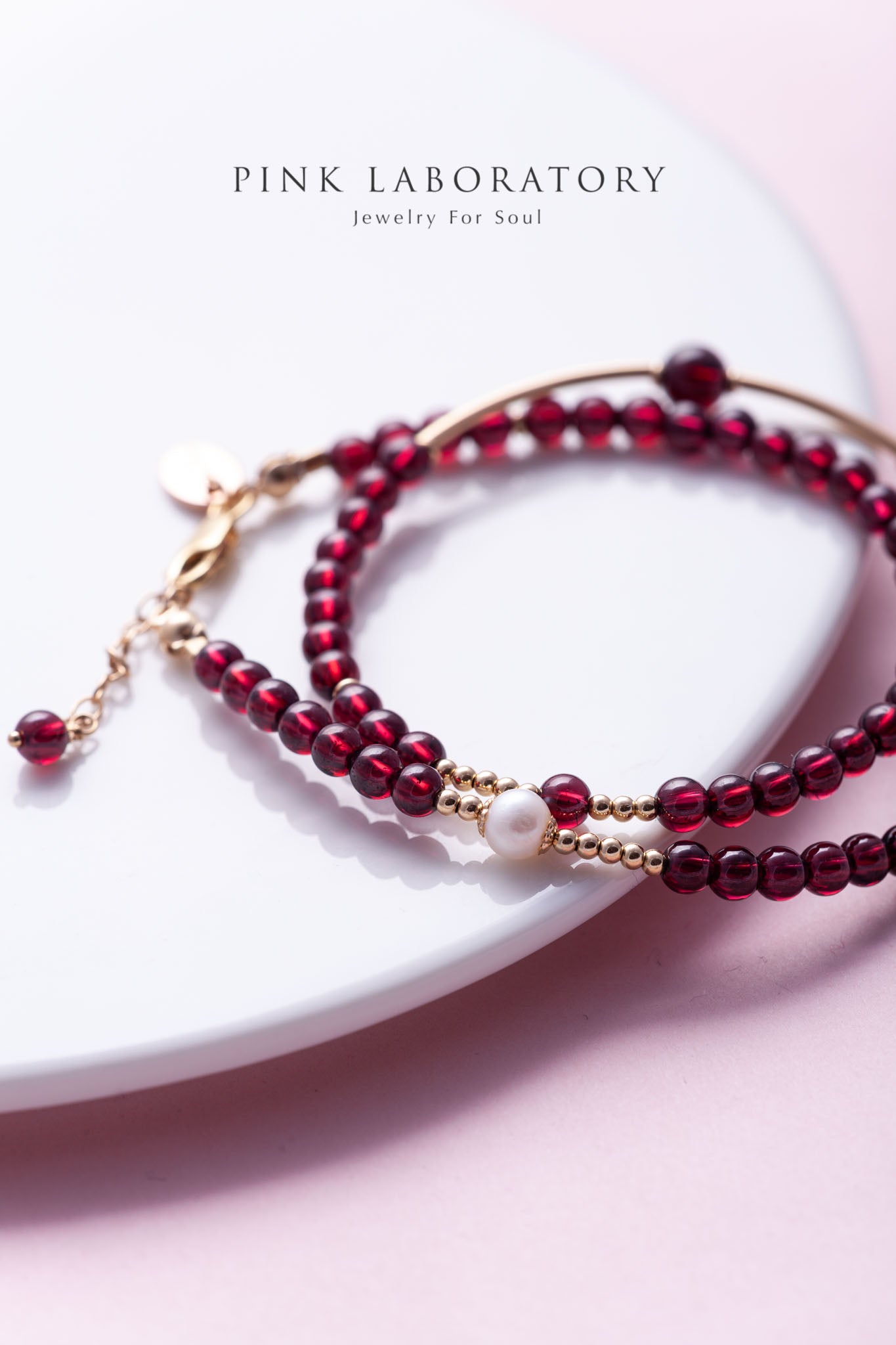 石榴石天然淡水珍珠14k包金手鍊