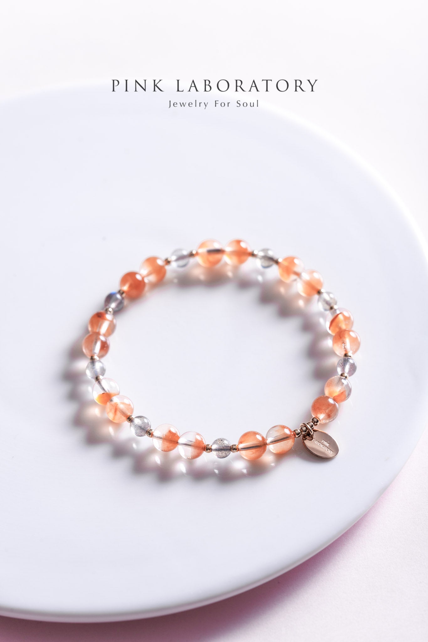 聚寶盆紅兔毛紅髮晶拉長石14KGF手鍊