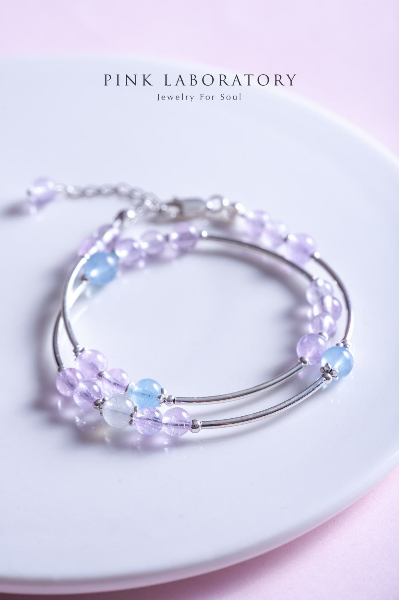 薰衣草紫水晶海藍寶925純銀手鍊