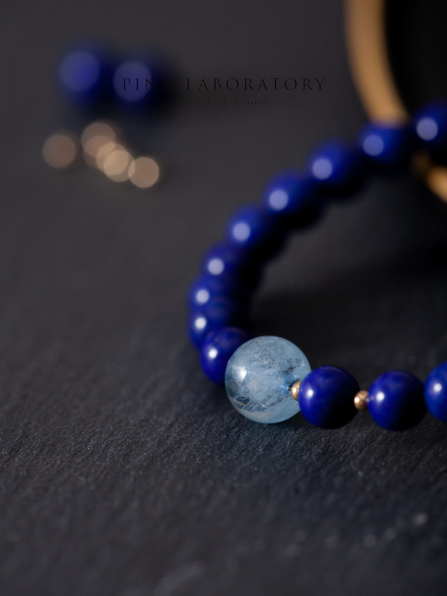 5A級天然青金石海藍寶手鍊 | 14K包金