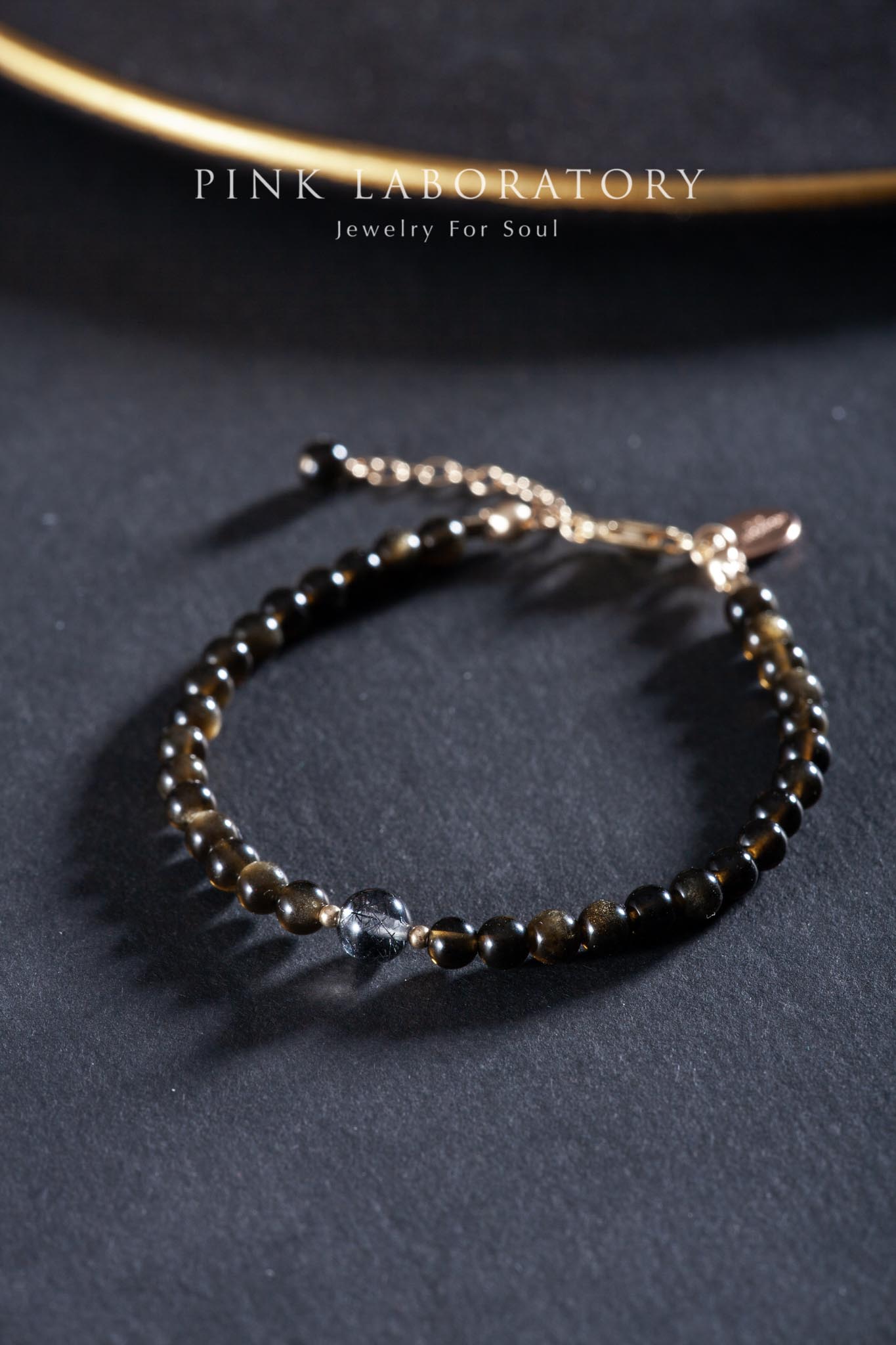 金沙黑曜石黑髮晶14KGF手鍊