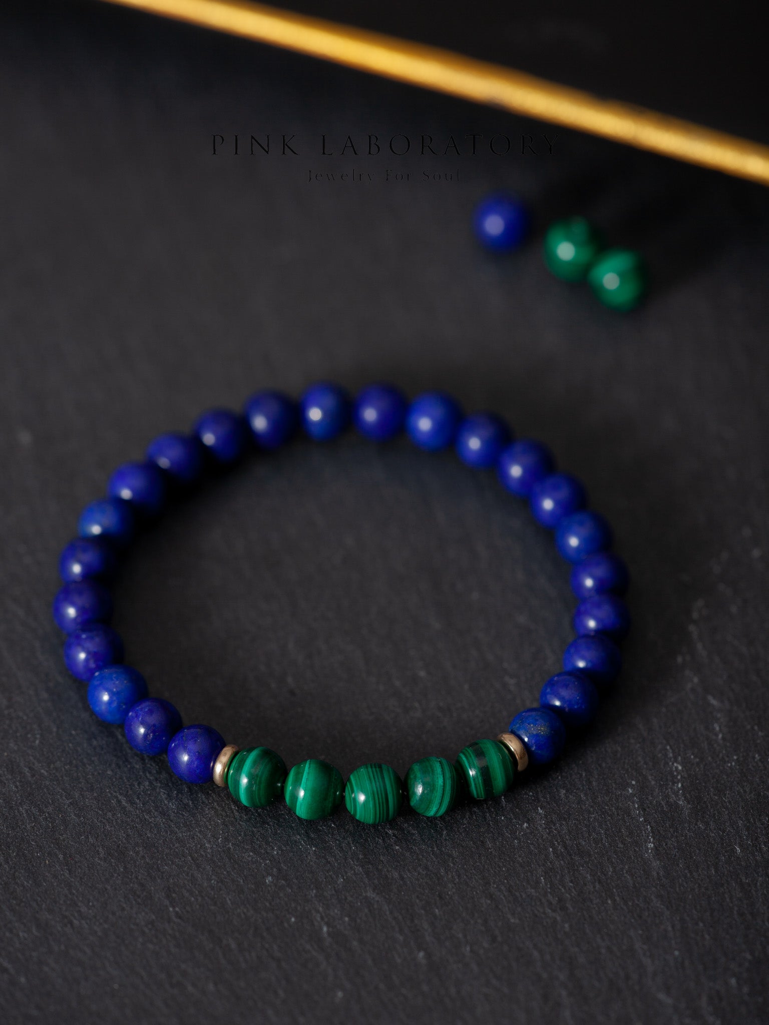 青金石6mm黃銅手鍊