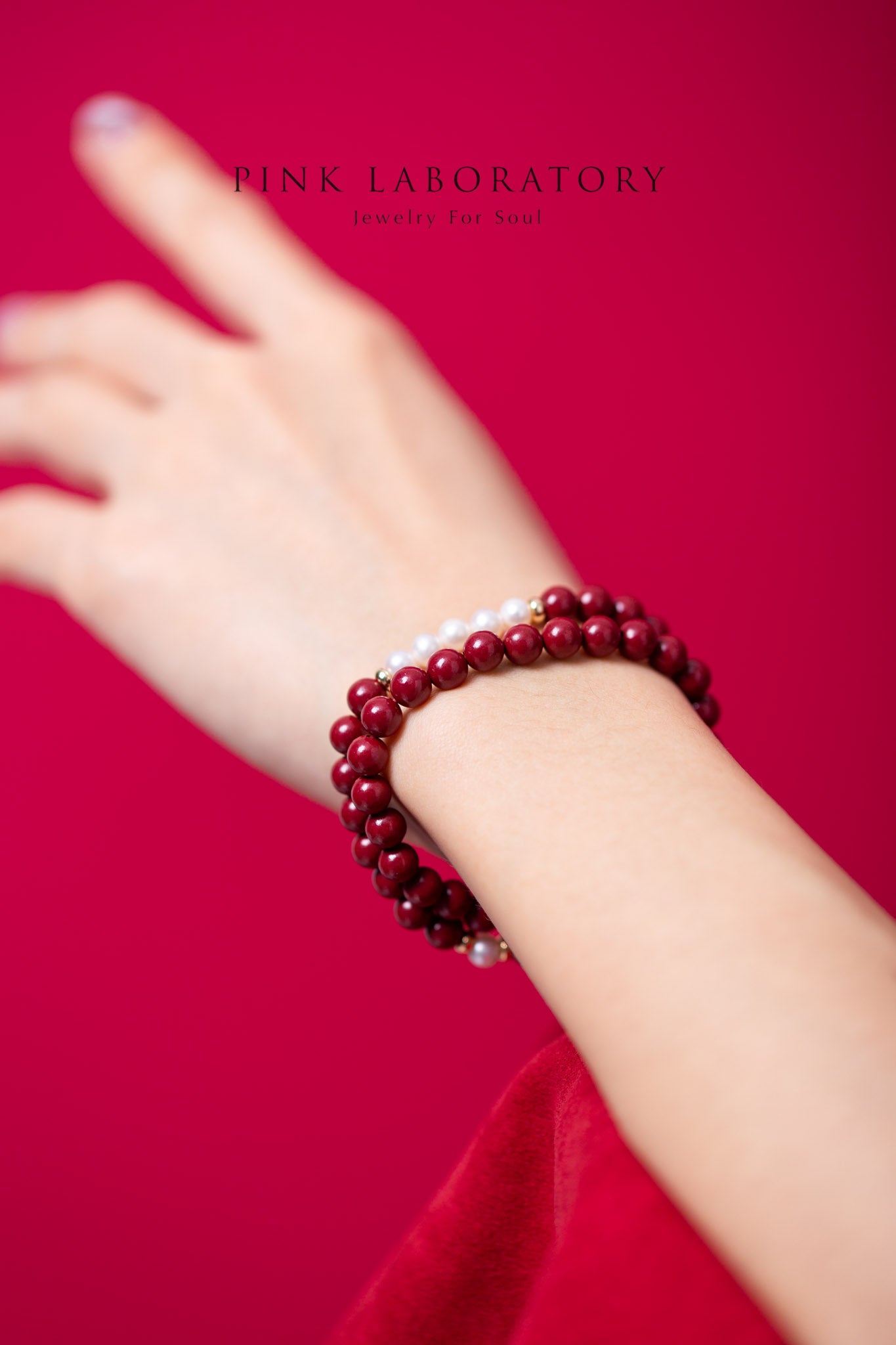 紫金砂硃砂 6mm 雙圈手鏈 | 珍珠