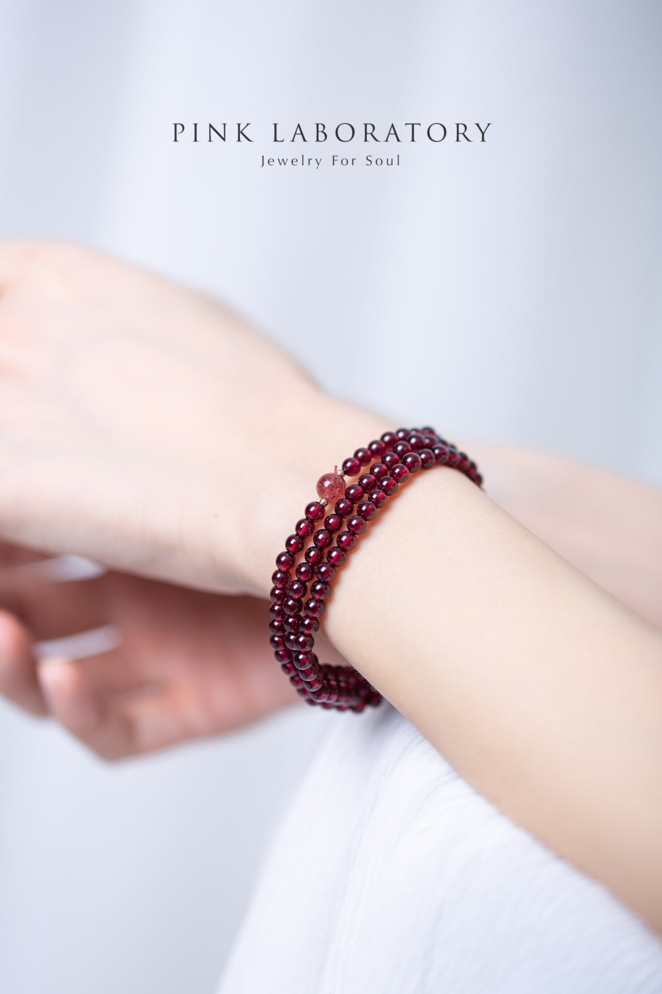 石榴石草莓晶三圈14k包金手鍊