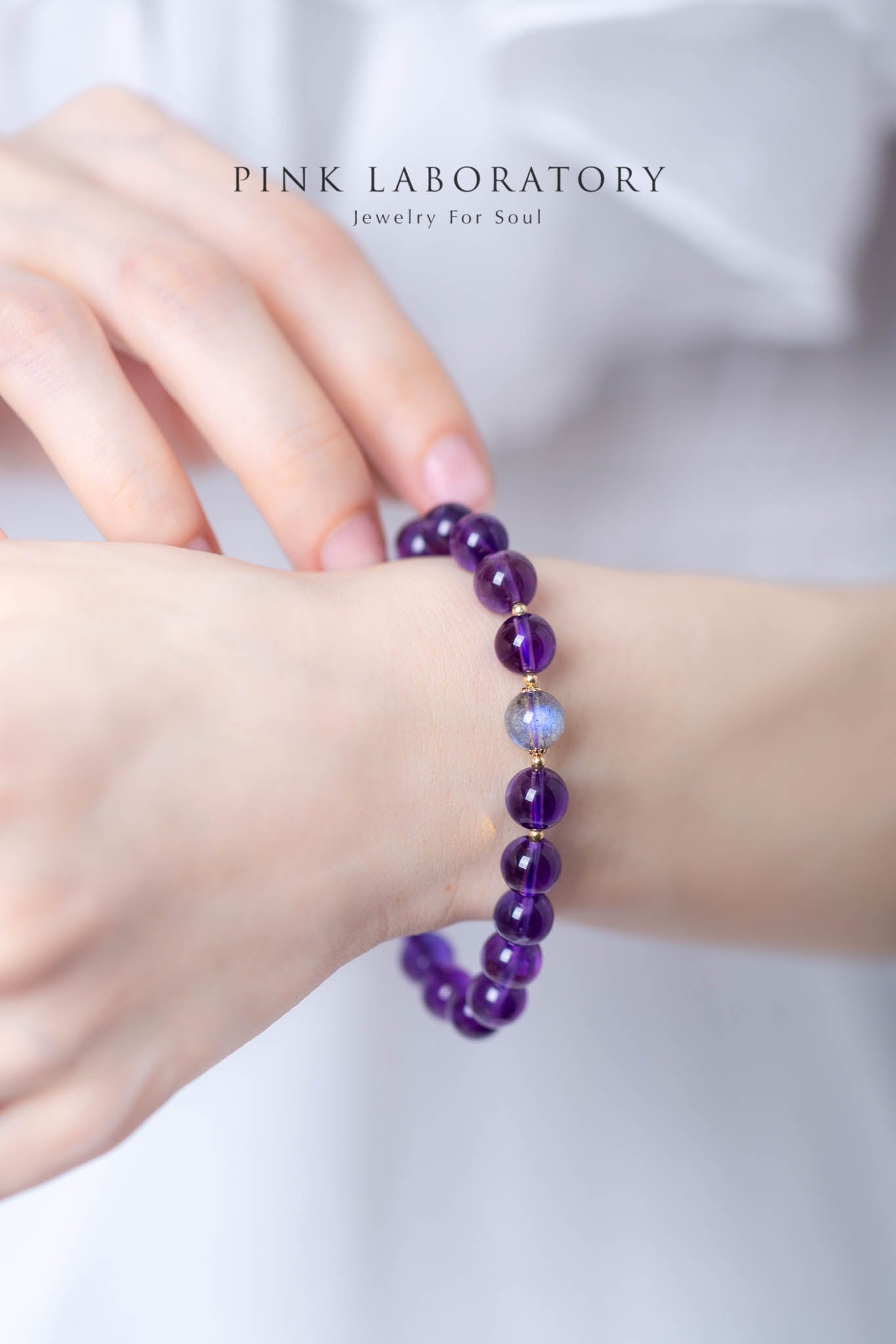 紫水晶拉長石14k包金手鍊