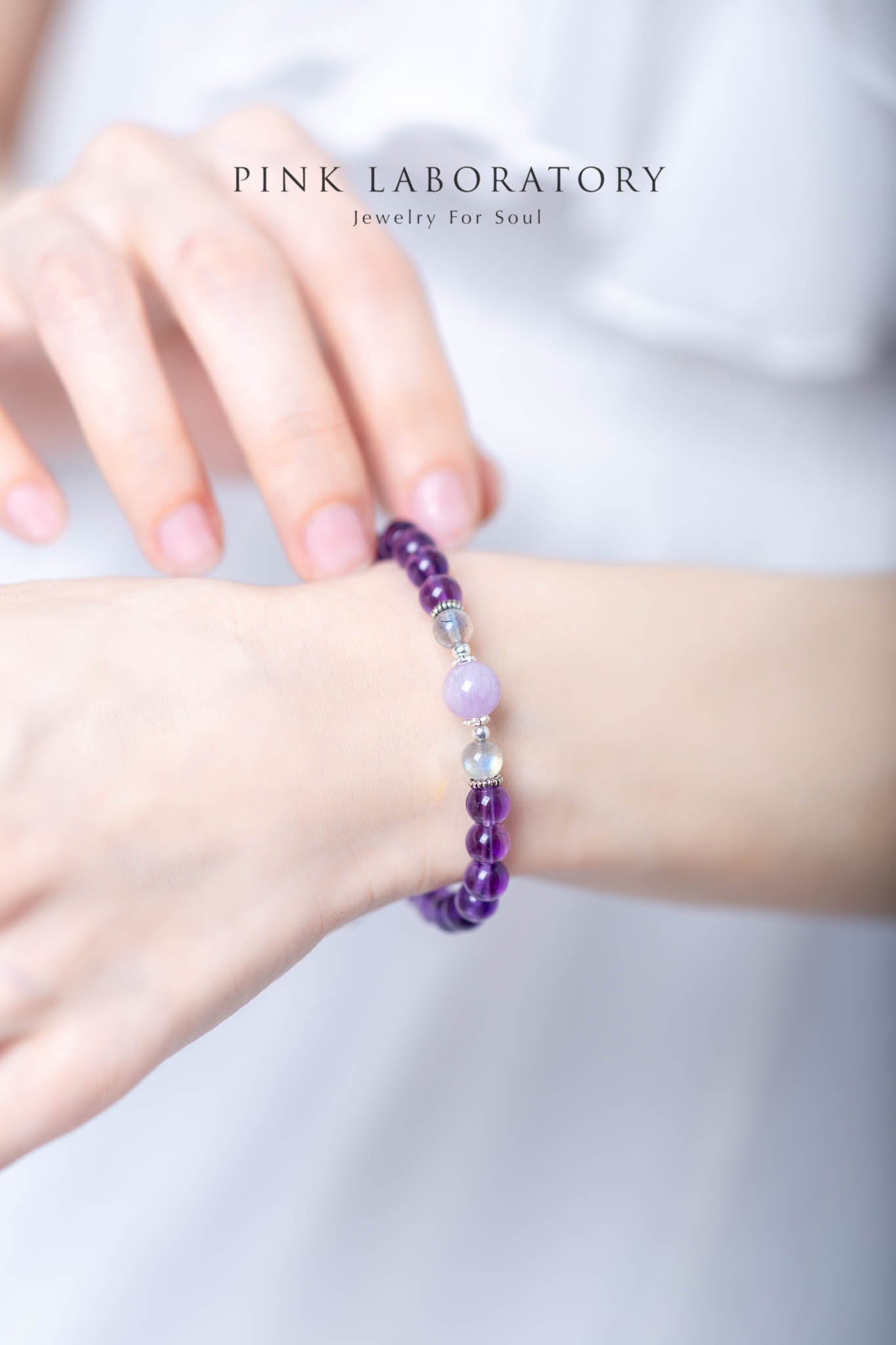 紫水晶拉長石925純銀手鍊