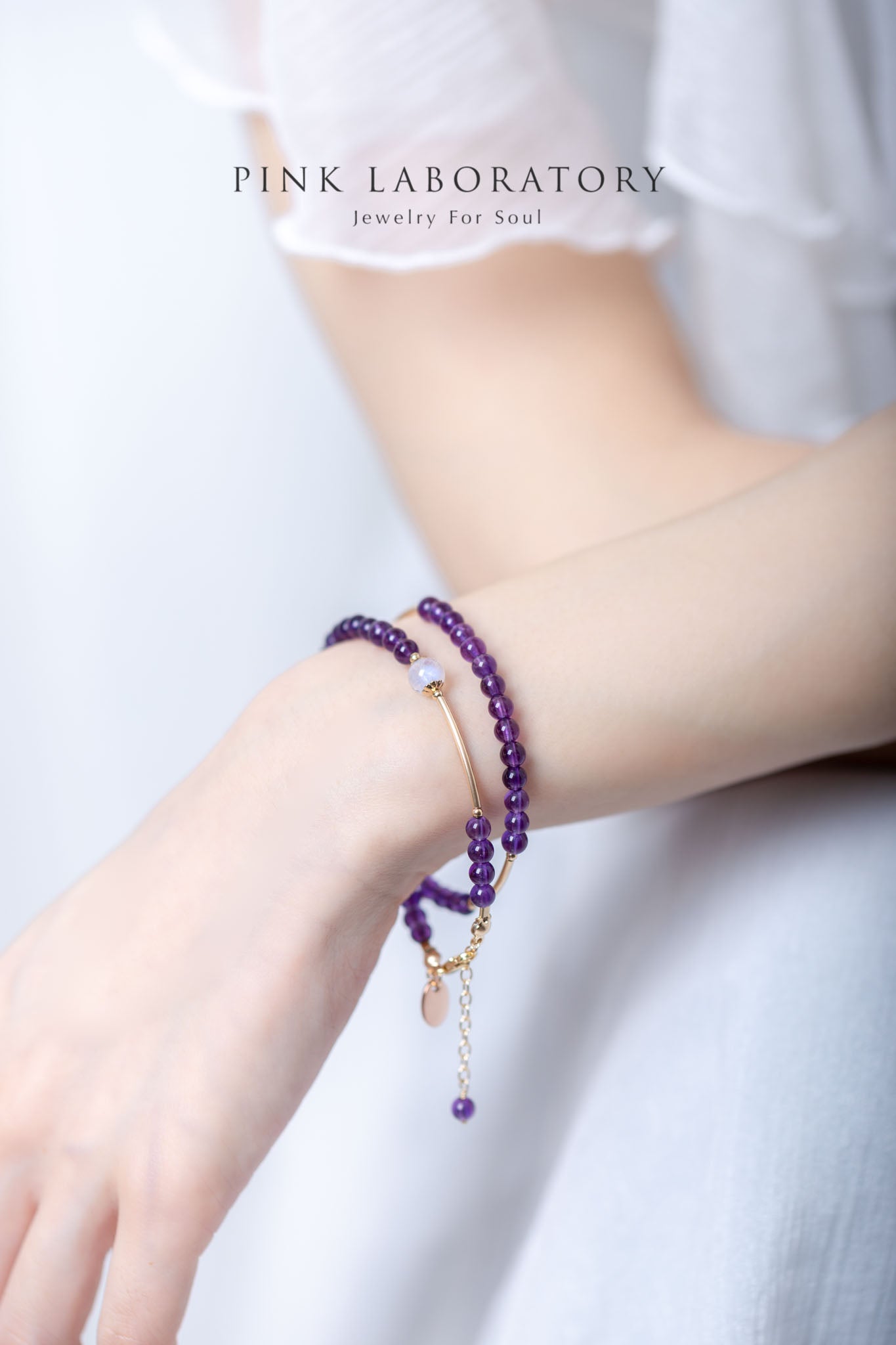 紫水晶月光石14k包金手鍊