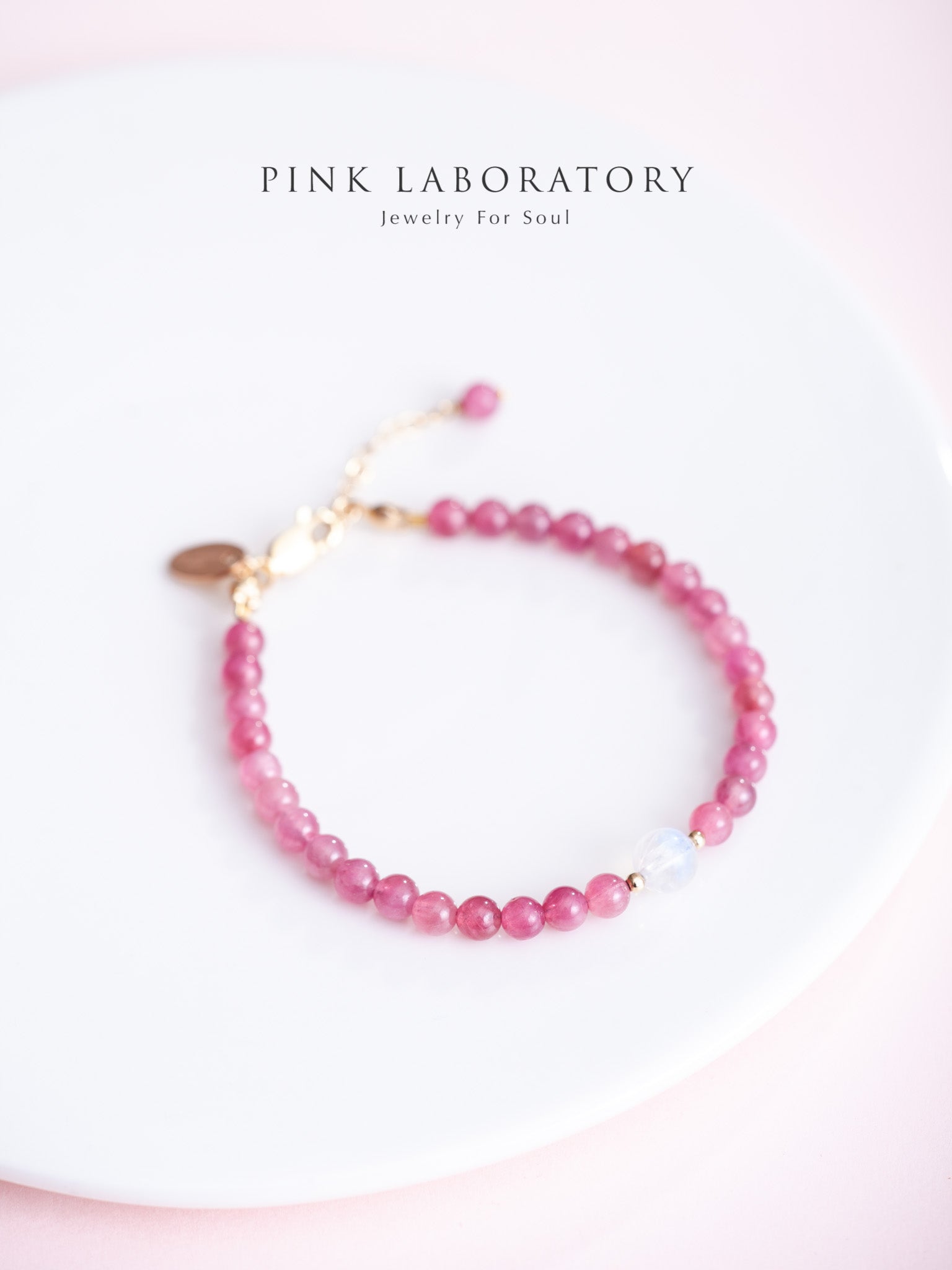 粉紅碧璽月光石14k包金手鍊