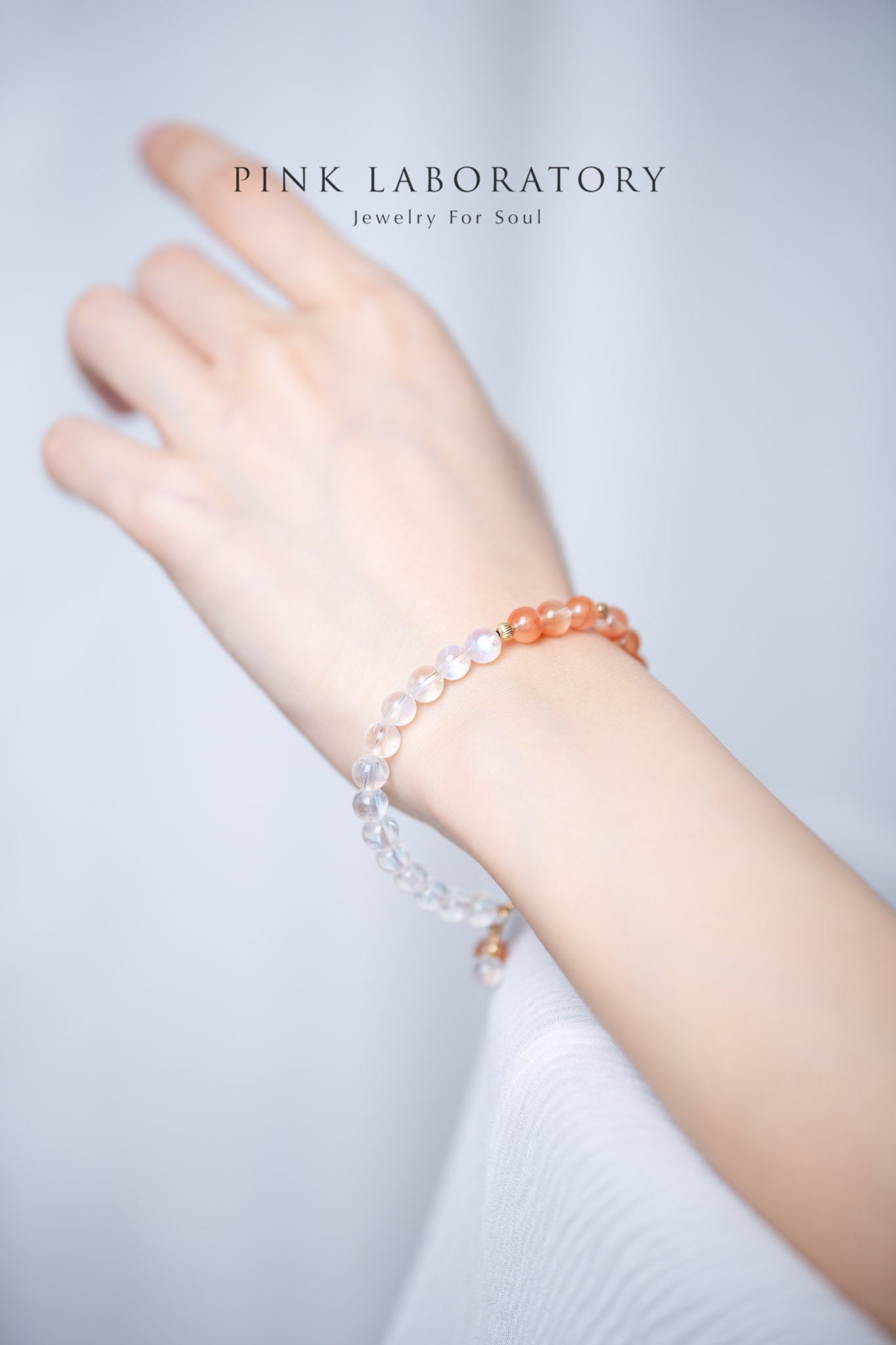 聚寶盆紅兔毛紅髮晶 月亮石14KGF手鍊