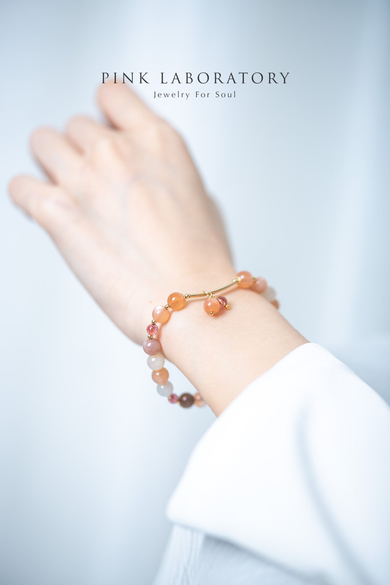 彩月光石橘月光石草莓晶6mm14k包金手鍊