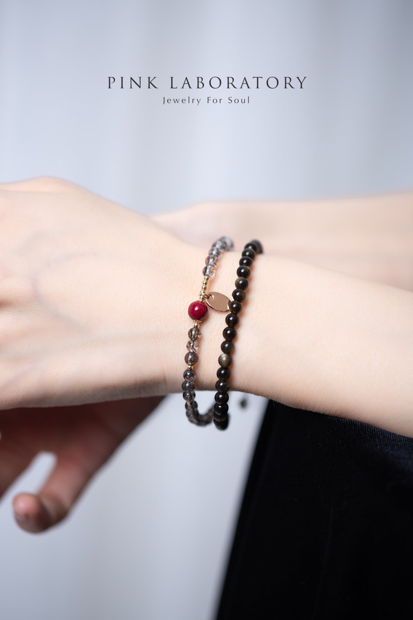 黑髮晶黑曜石硃砂4mm設計手鍊 | 辟邪防小人水晶