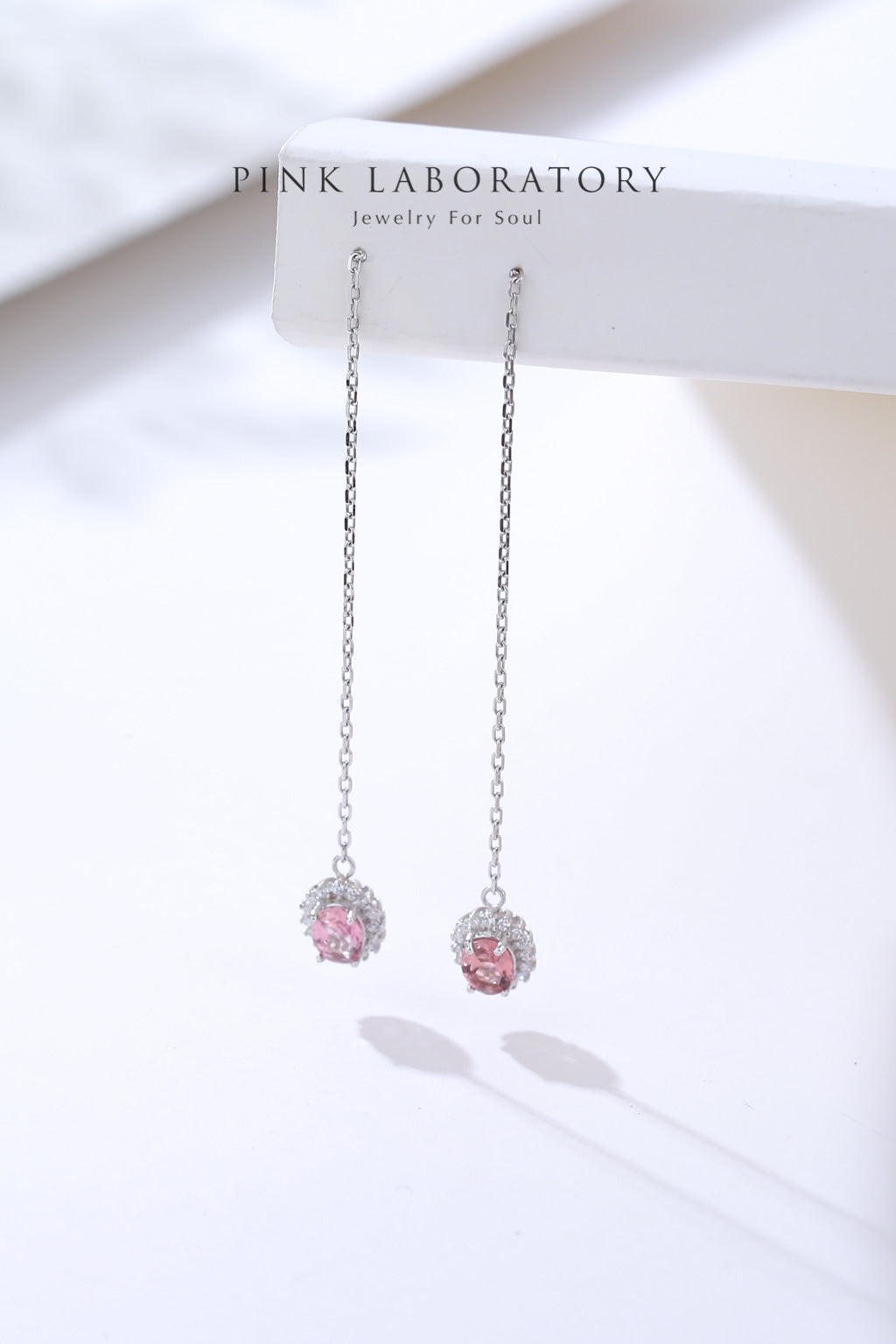 粉紅碧璽耳環 | 925純銀鍍白金耳線