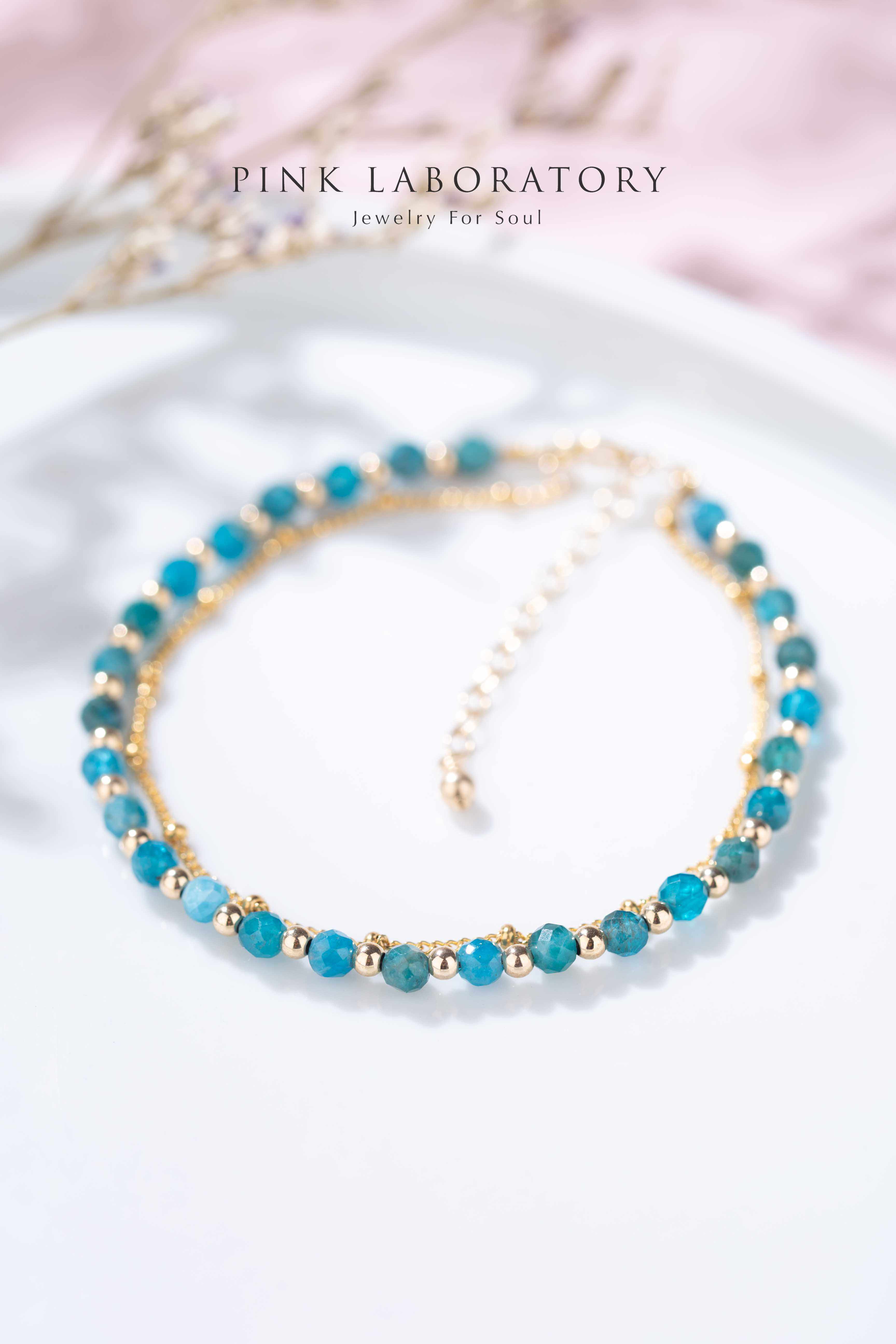 磷灰石14K包金極細手鍊 | 字母客製 - Pink Laboratory