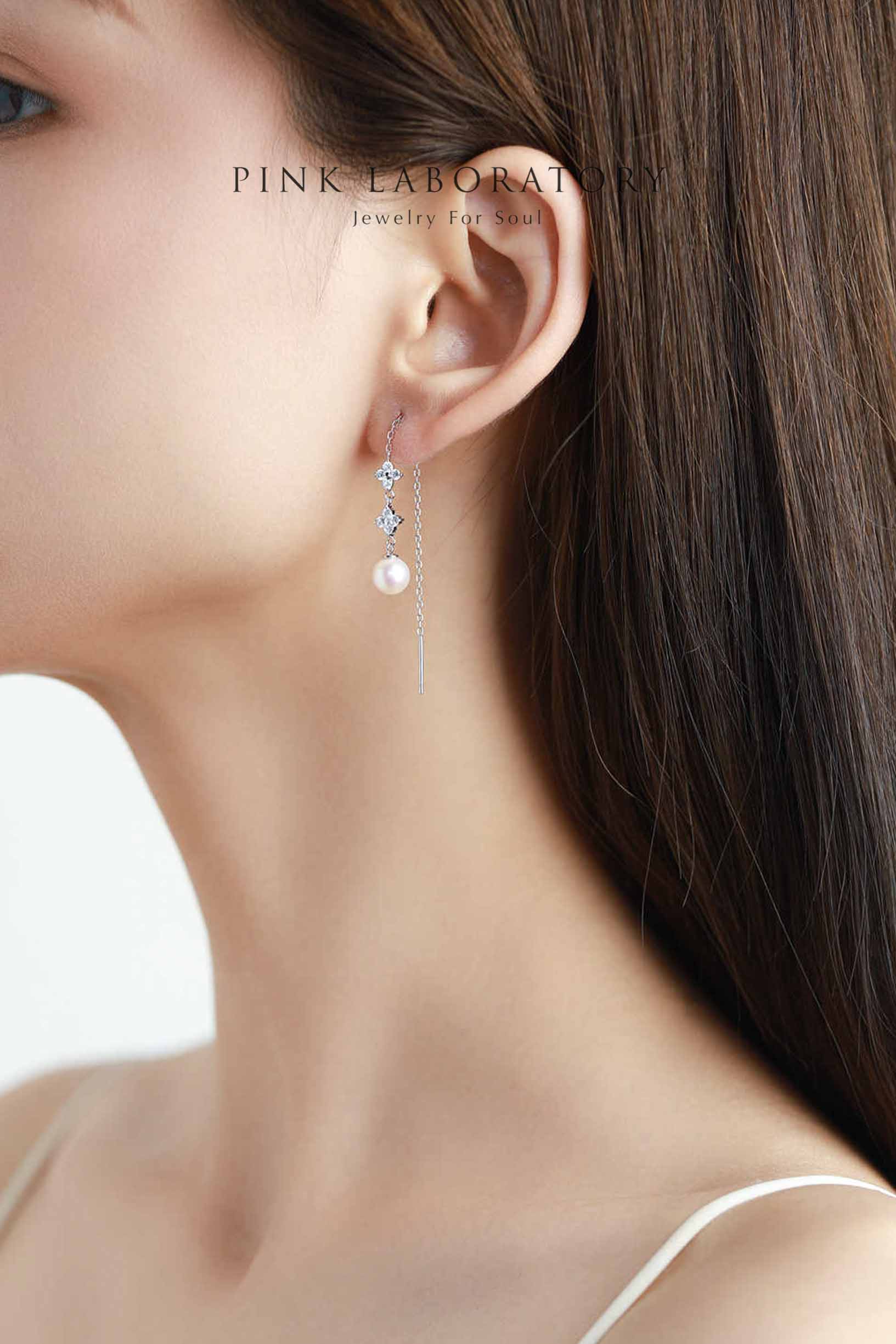 天然淡水珍珠925純銀精鍍亮澤白金耳環