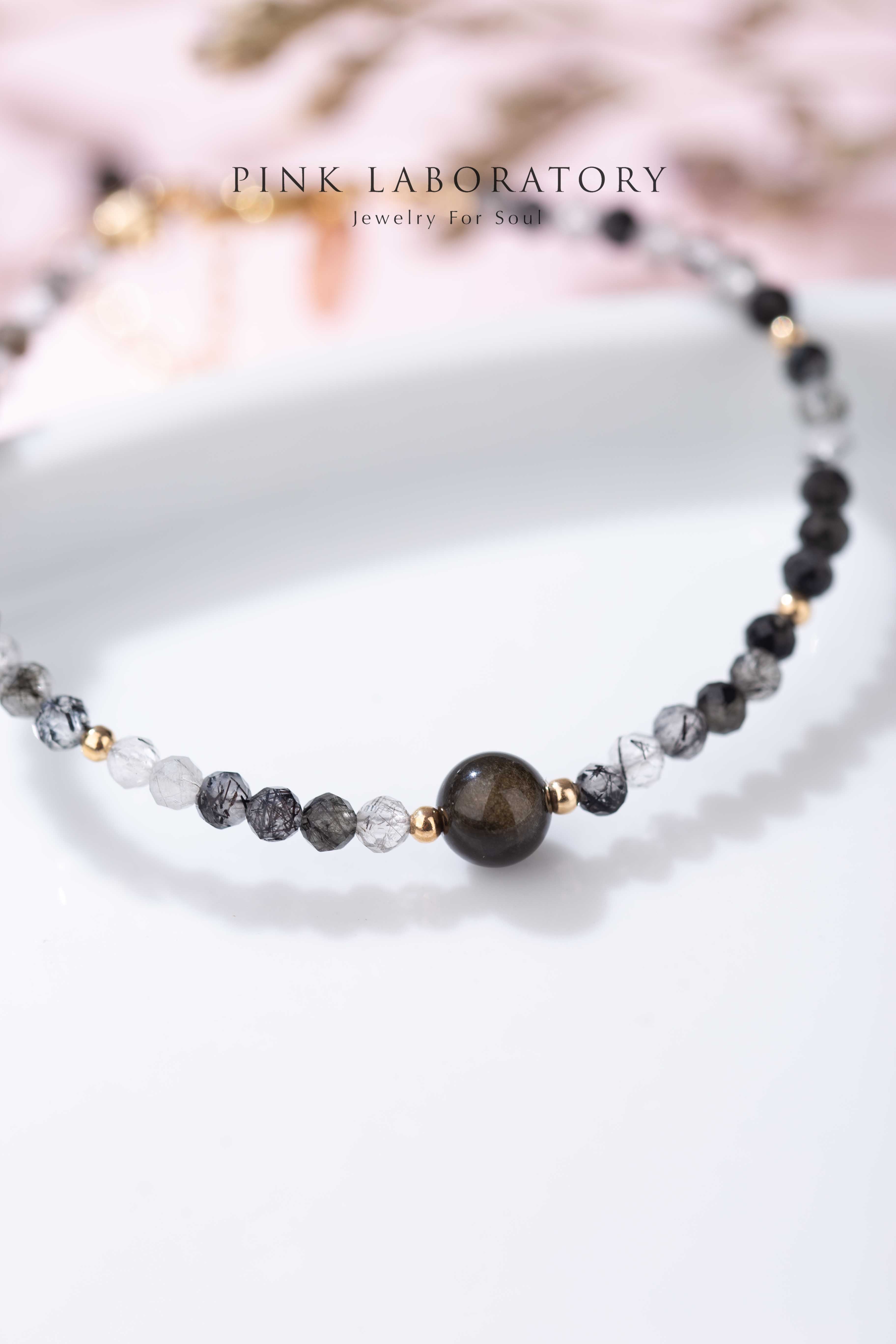 黑髮晶黑曜石14KGF極細手鍊