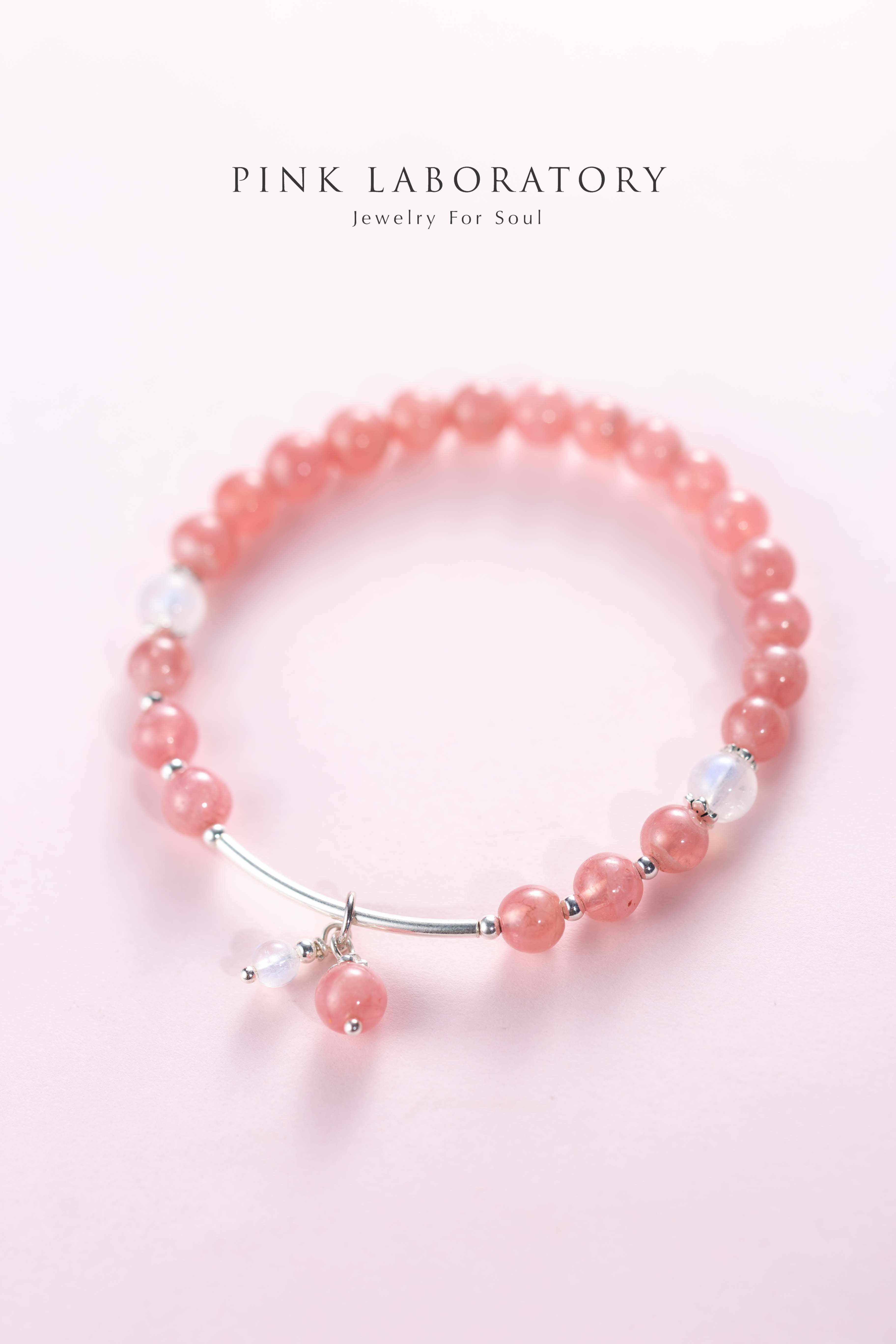 紅紋石月亮石925純銀手鍊 - Pink Laboratory