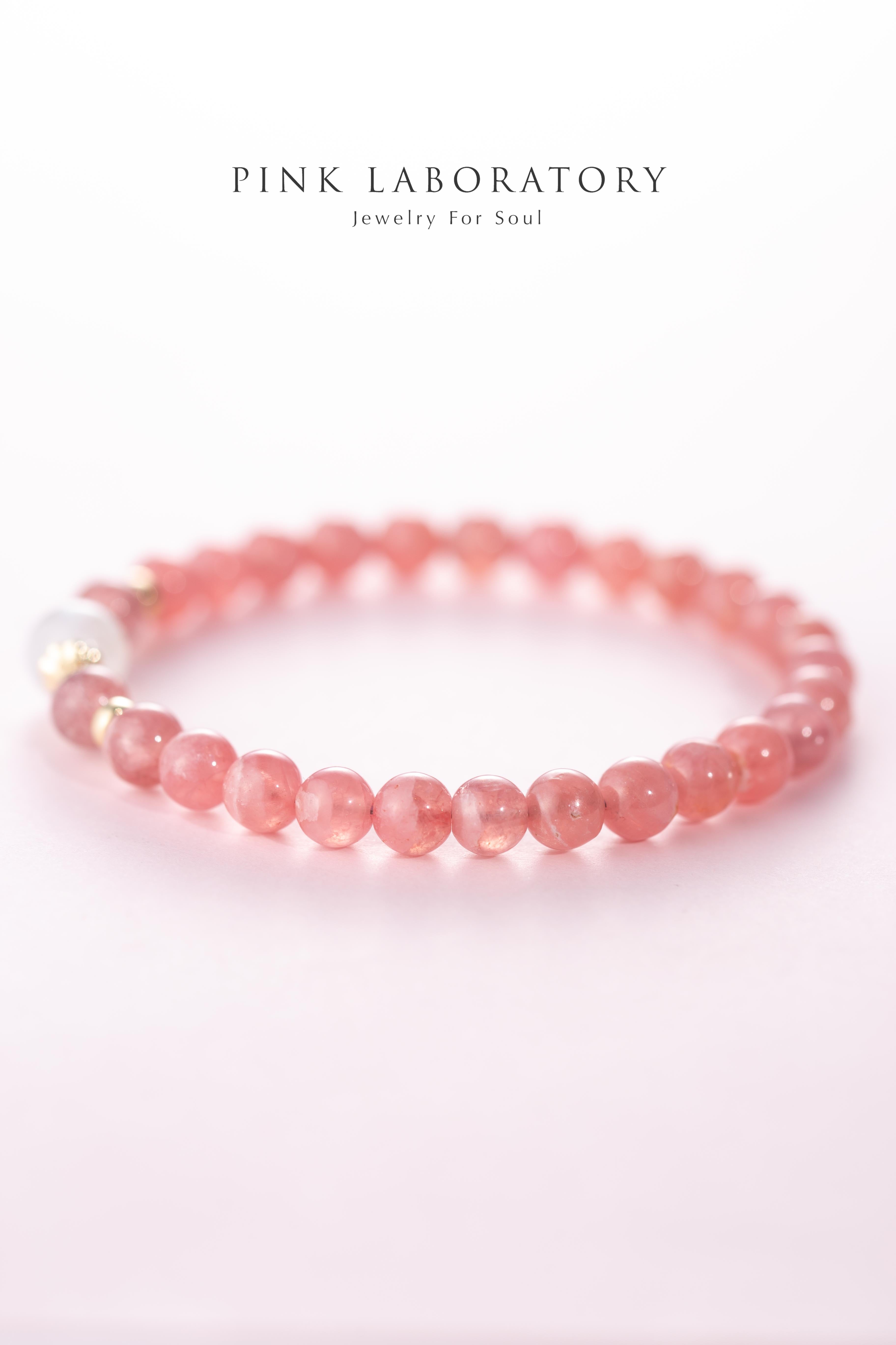 冰種紅紋石月亮石草莓晶14KGF手鍊